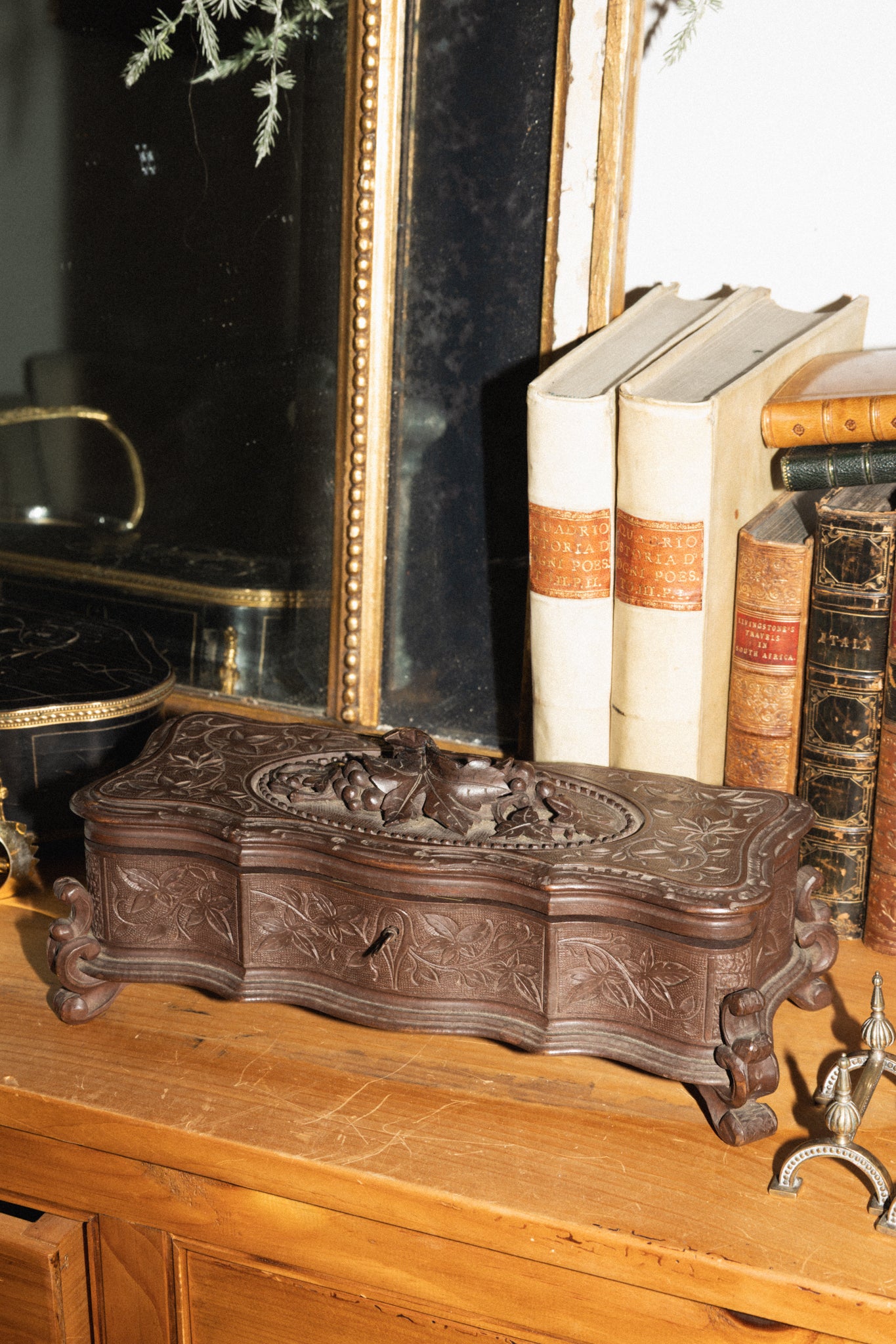 Antique 19th Century Swiss Black Forest Jewelry Box