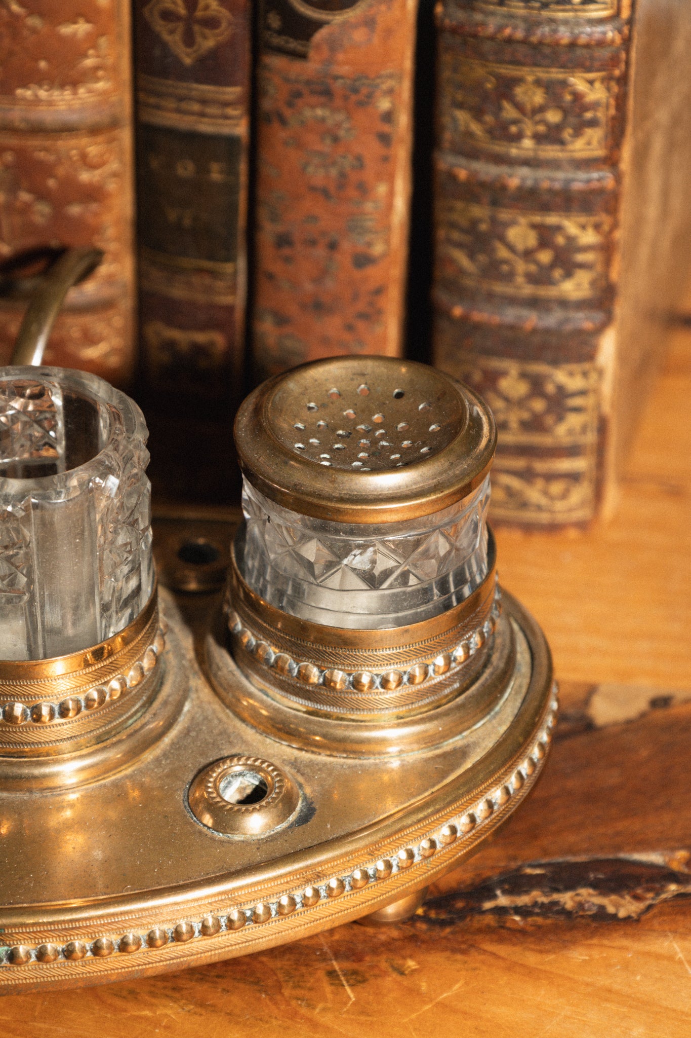 Bronze and Cut Glass Standish