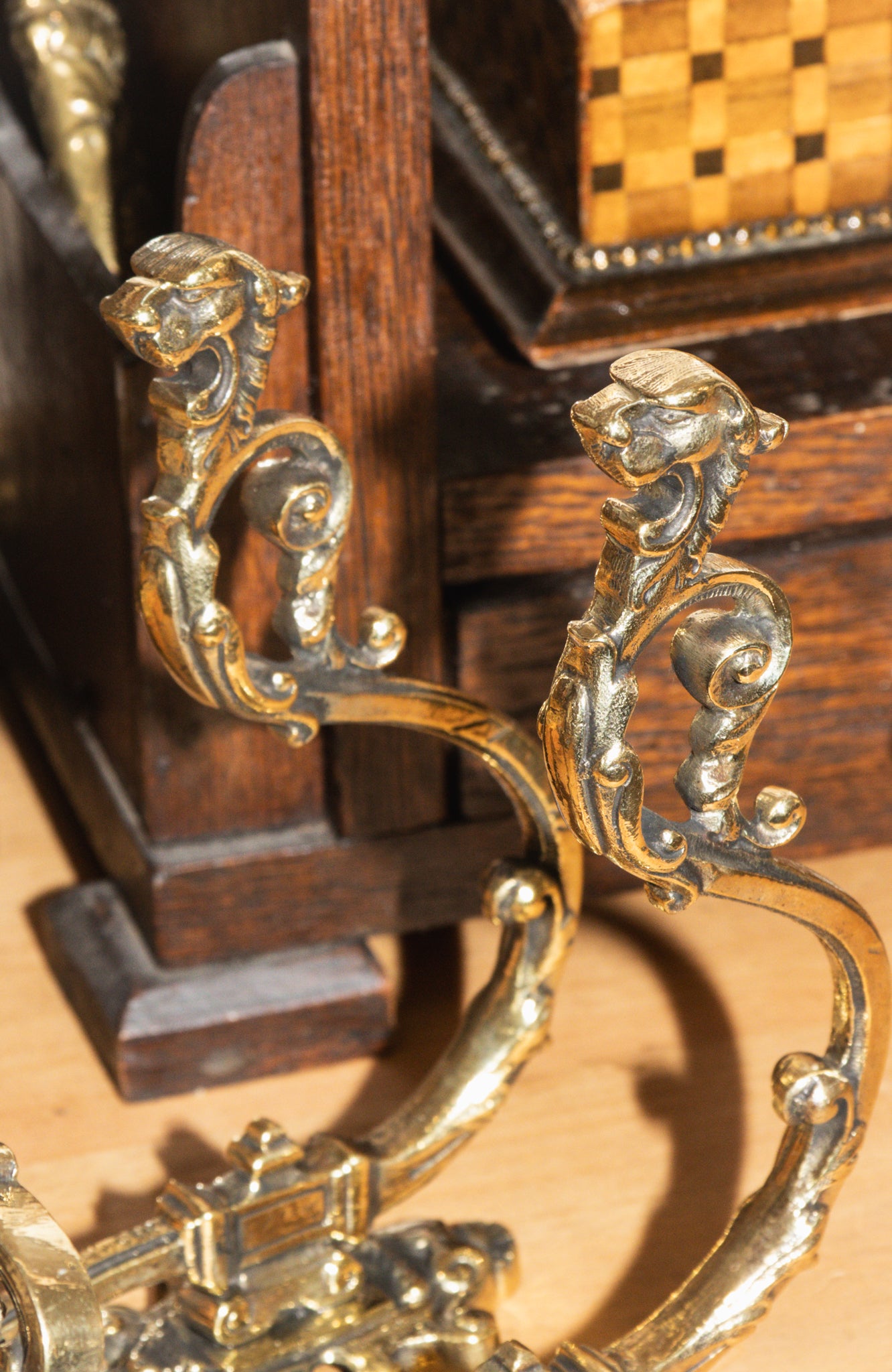 Antique French Brass Lions Head Hat and Coat Hook