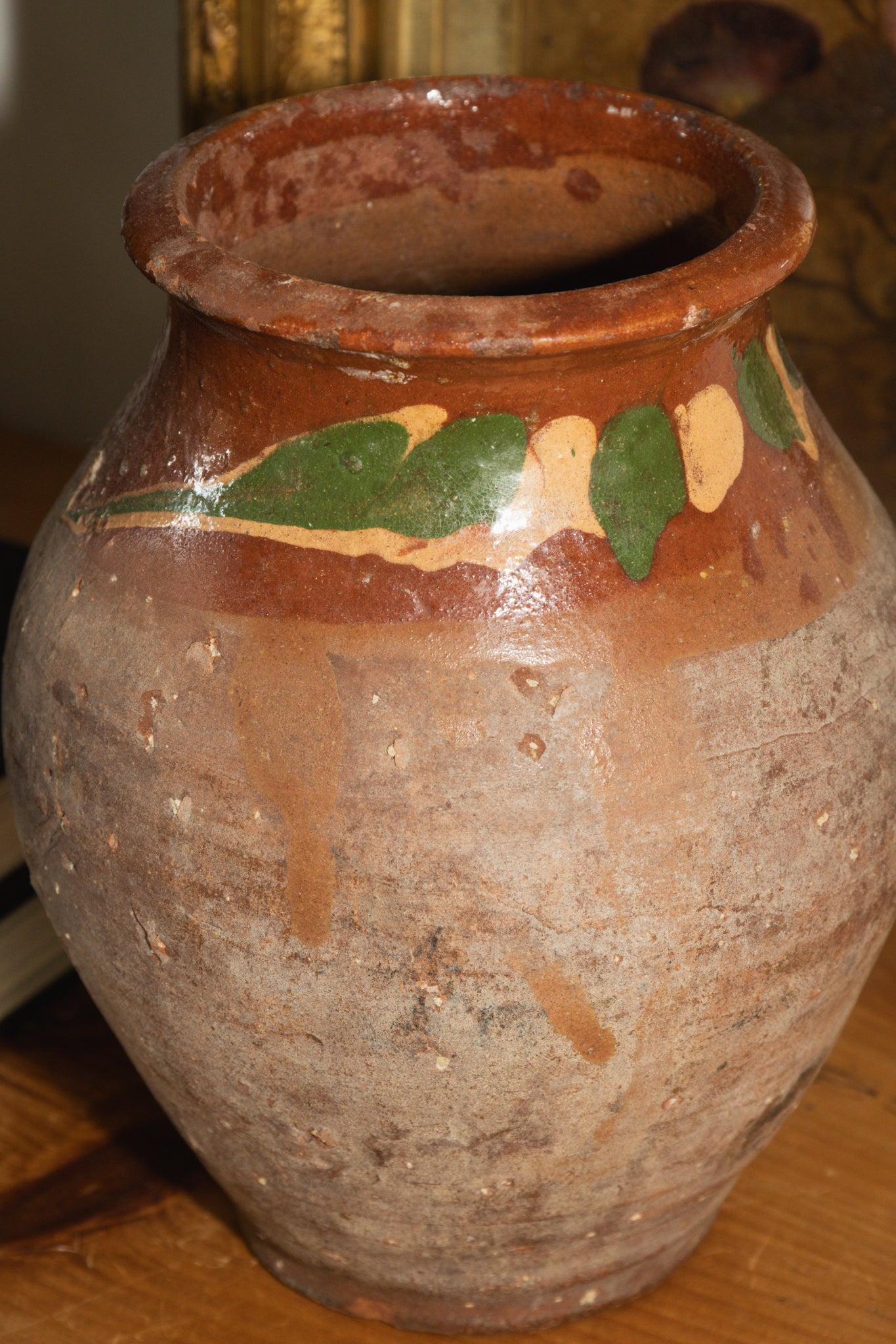 Yellow & Green Glaze Terracotta Pot