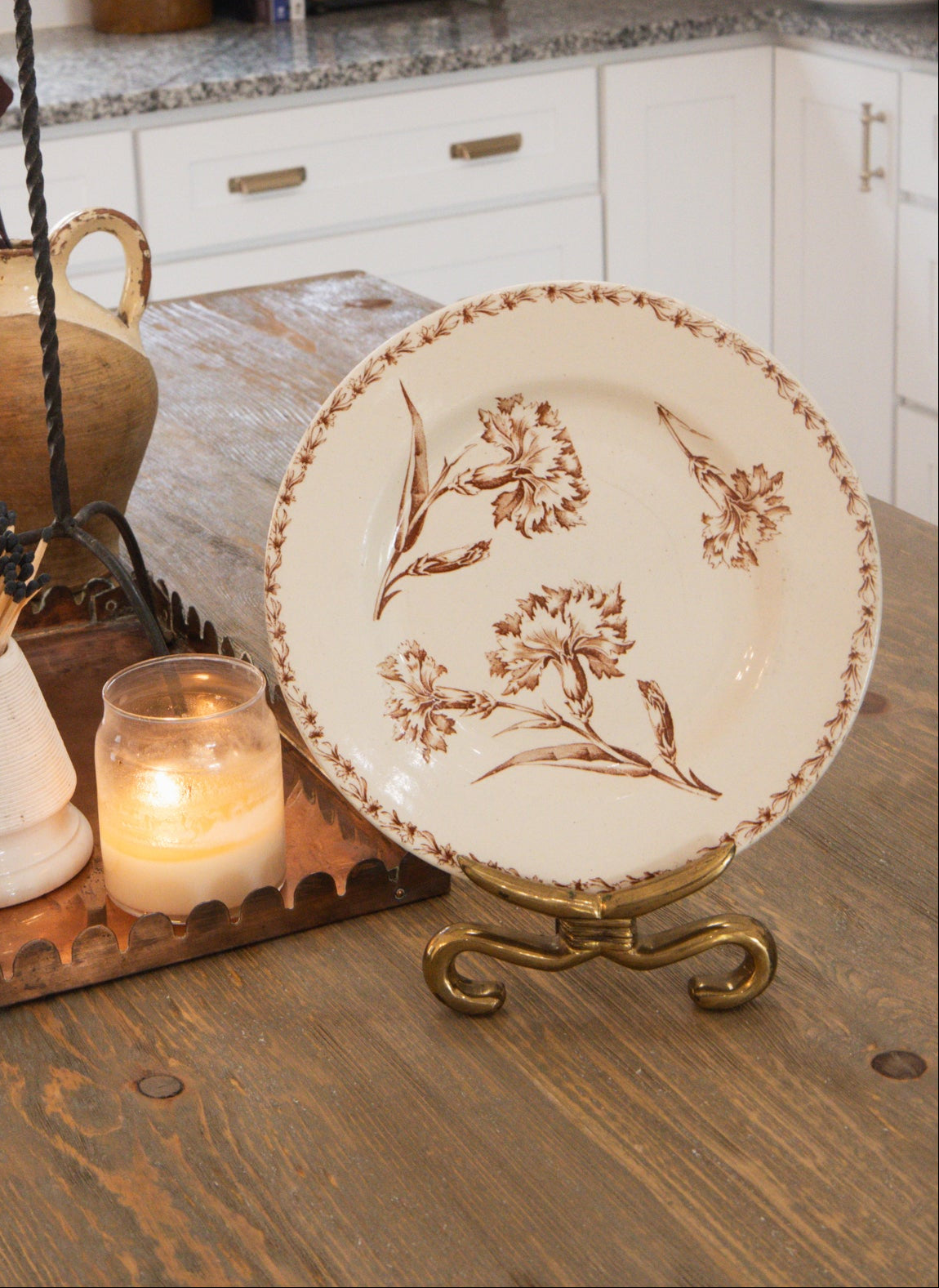 Antique Carnation Brown French Terre De Fer Plates