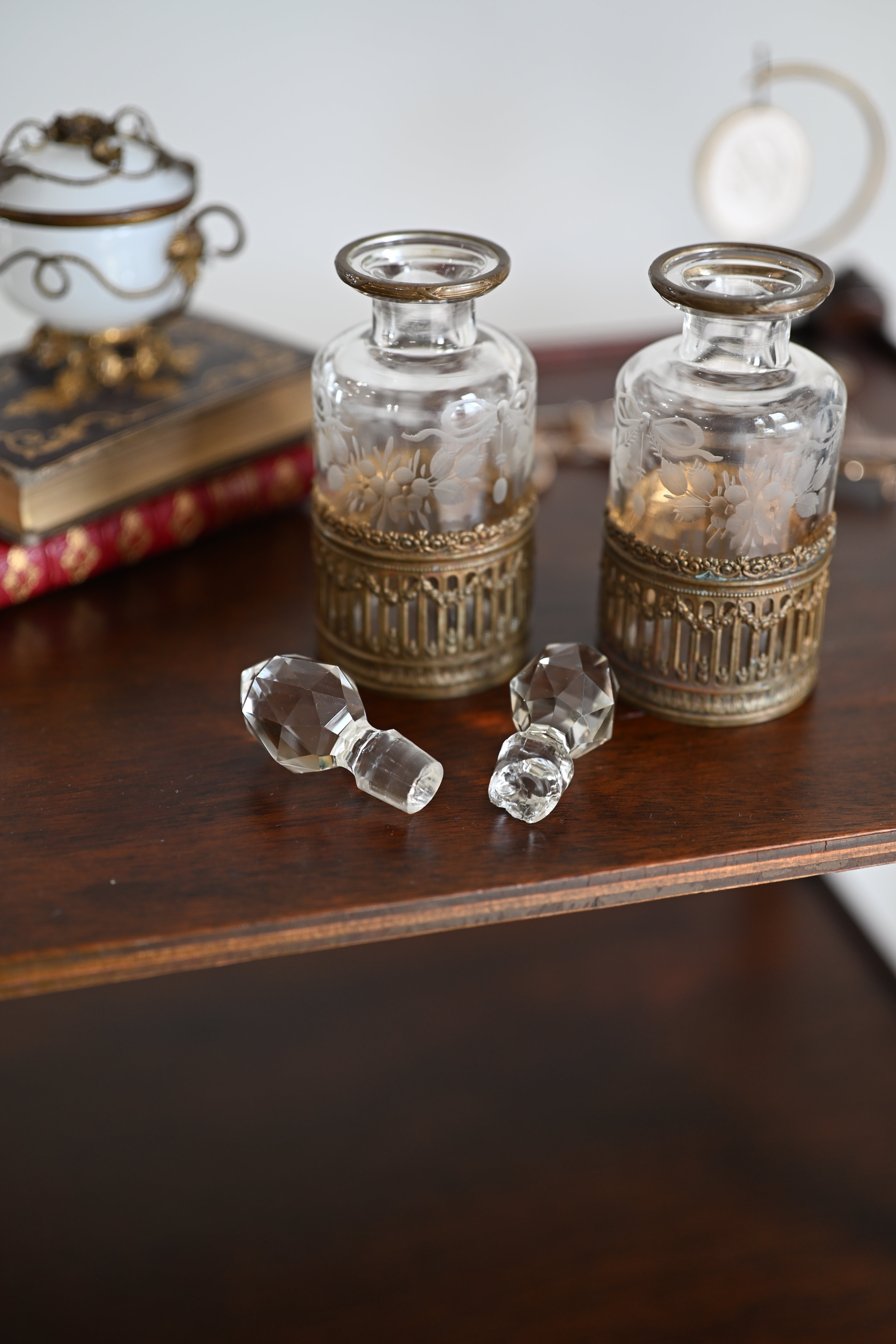 French Crystal and ormolu perfume bottles 