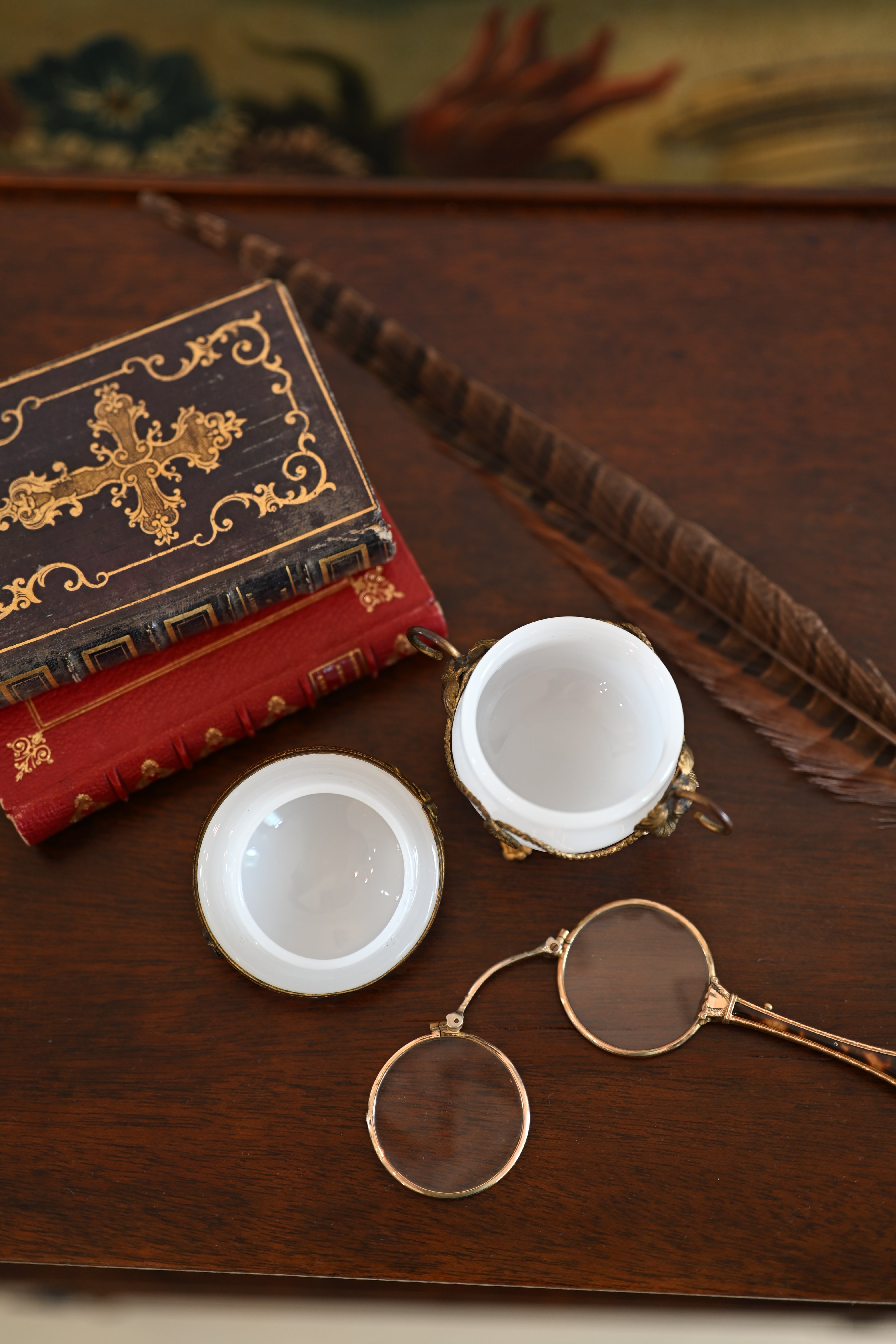 Miniature Opaline and Bronze Trinket Dish