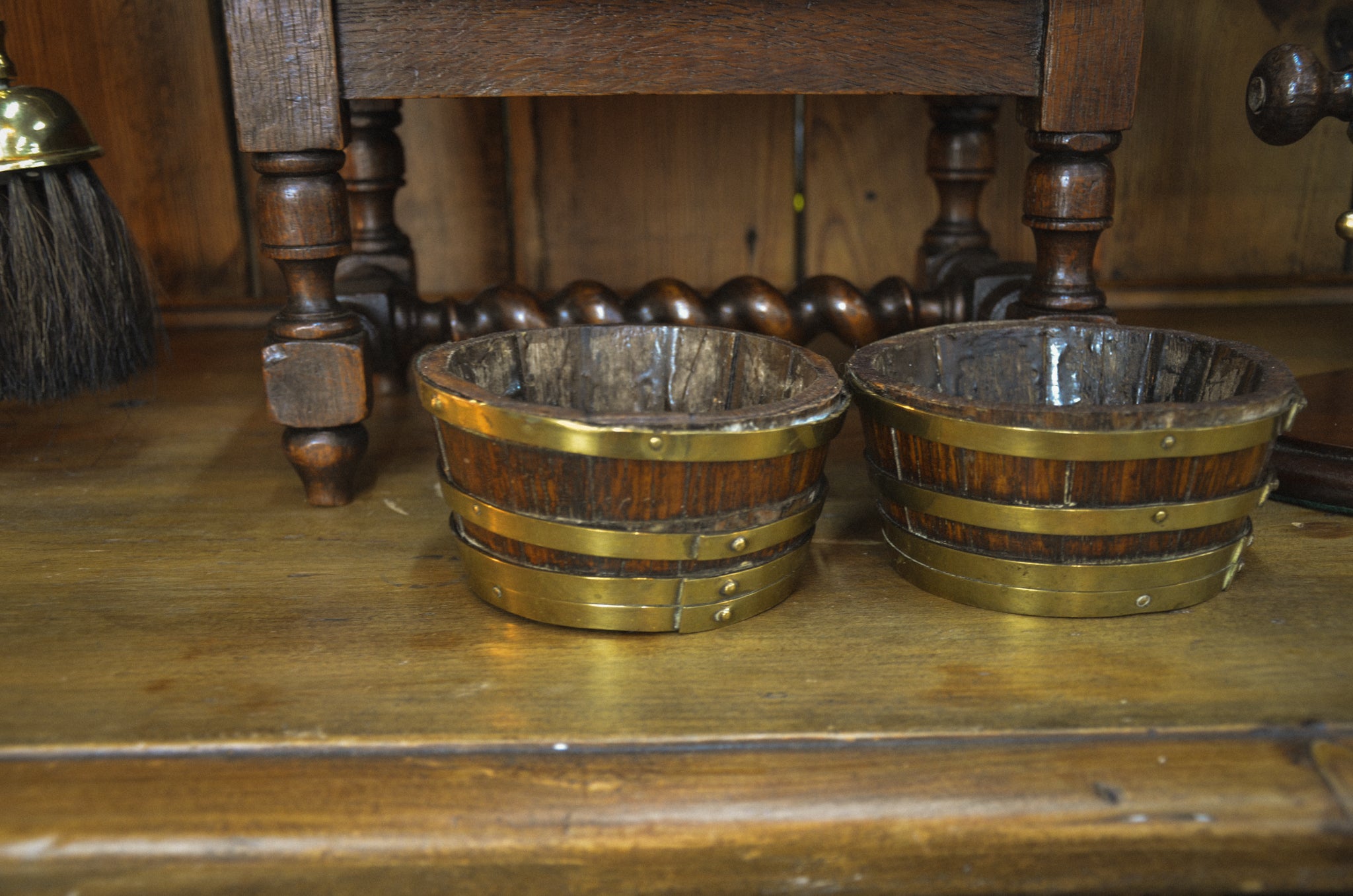 Edwardian Brass Bound Barrel Oak Butter Dishes