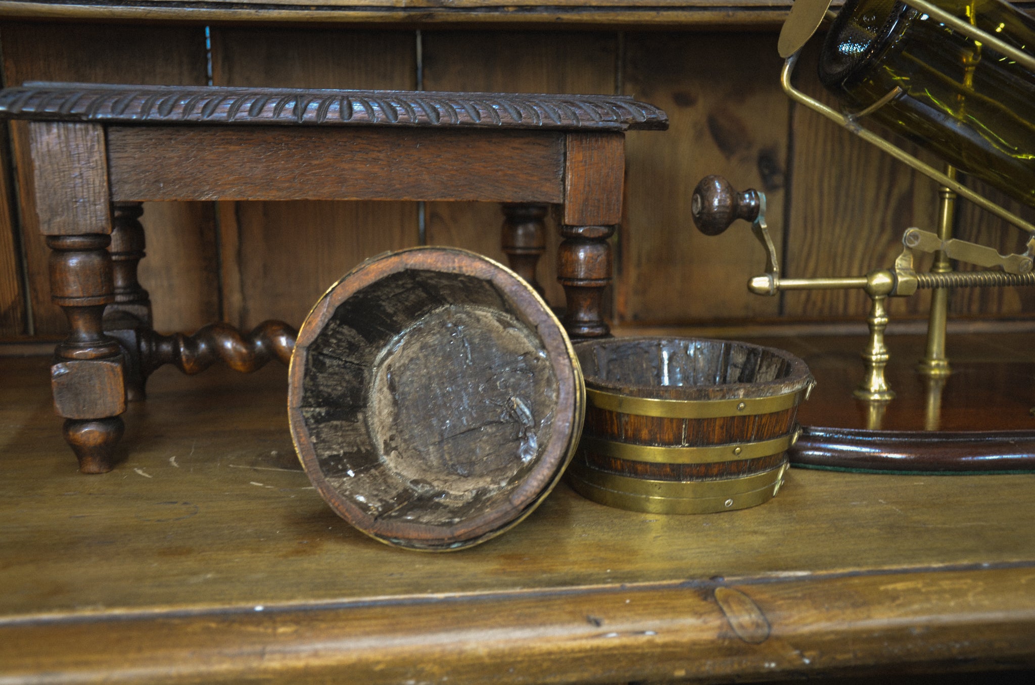 Edwardian Brass Bound Barrel Oak Butter Dishes