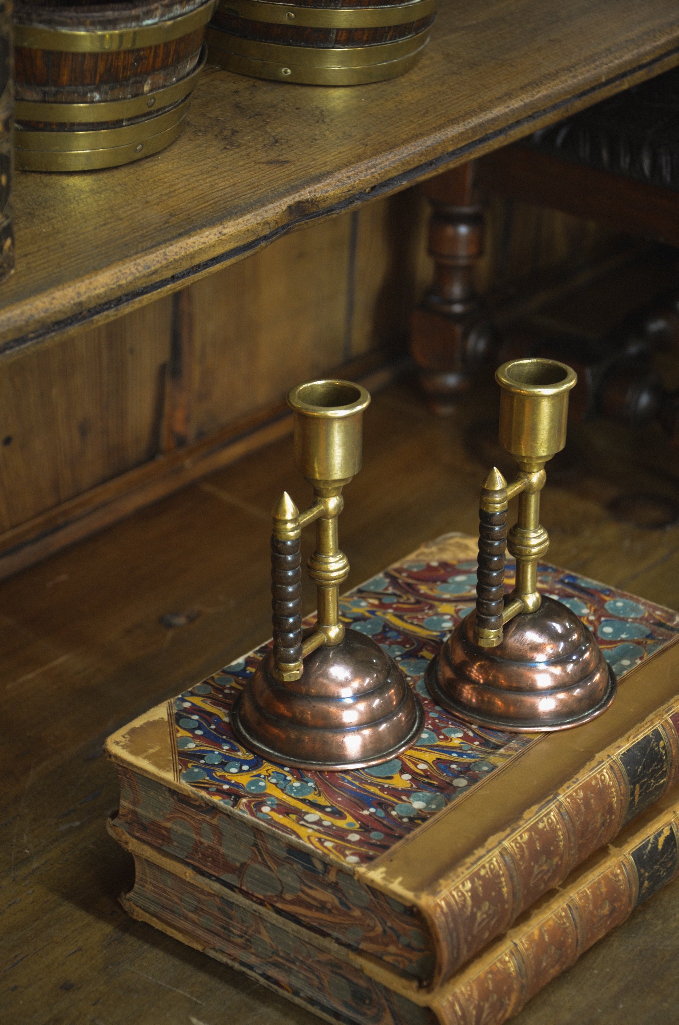 19th Century English Brass & Copper Candlestick
