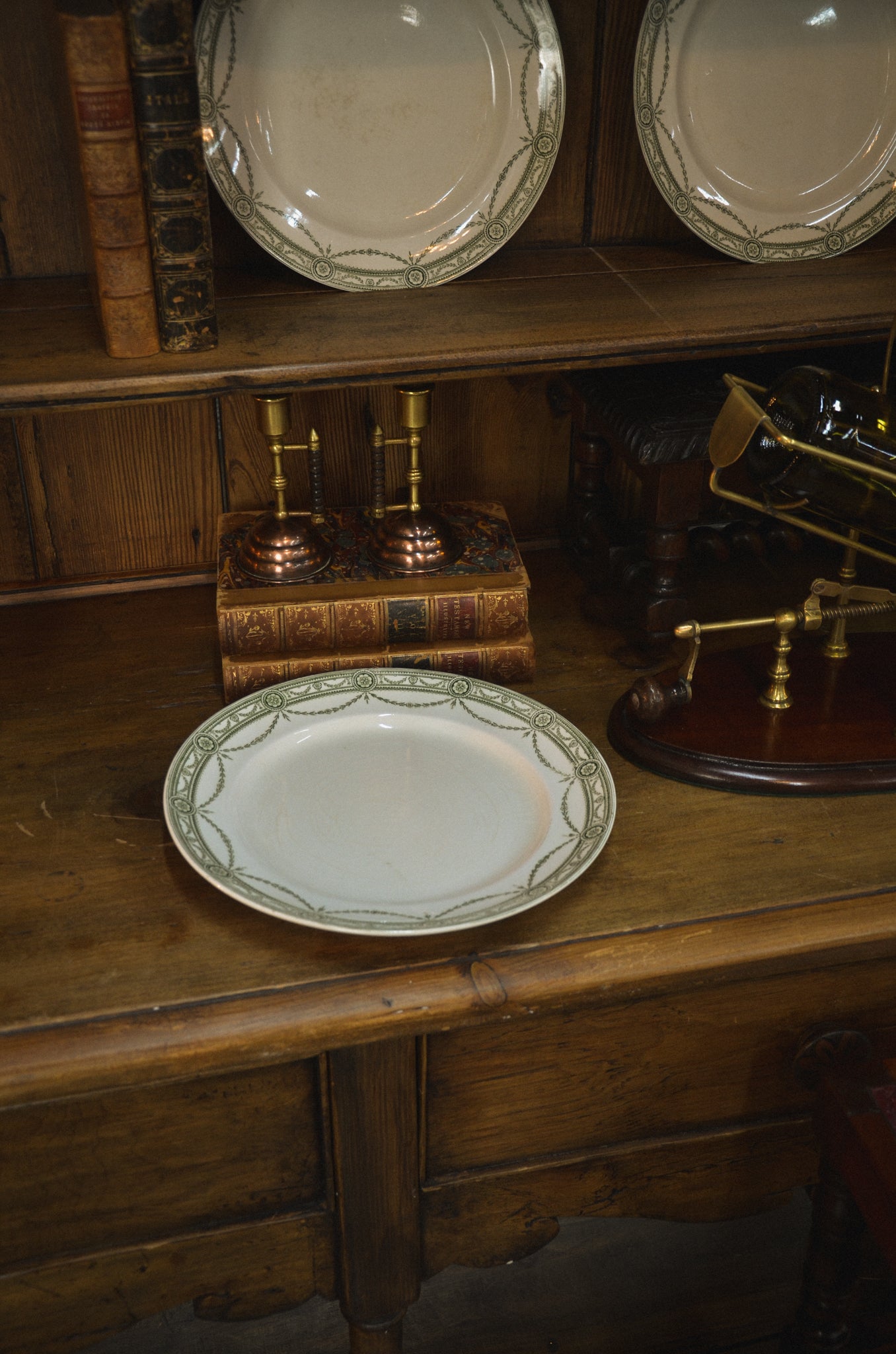 Set of 5 English Green Transferware Plates