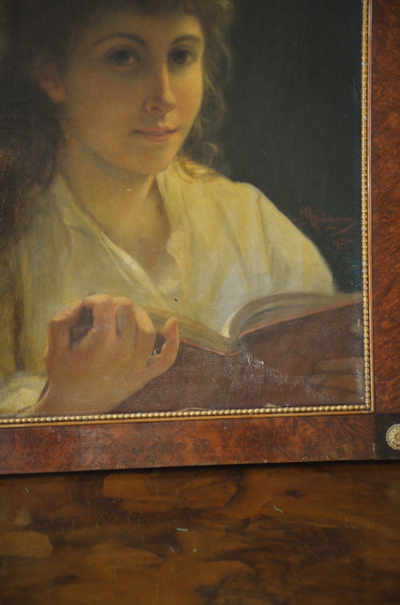 Female Portrait Bibliophile Large Oil Painting on Canvas