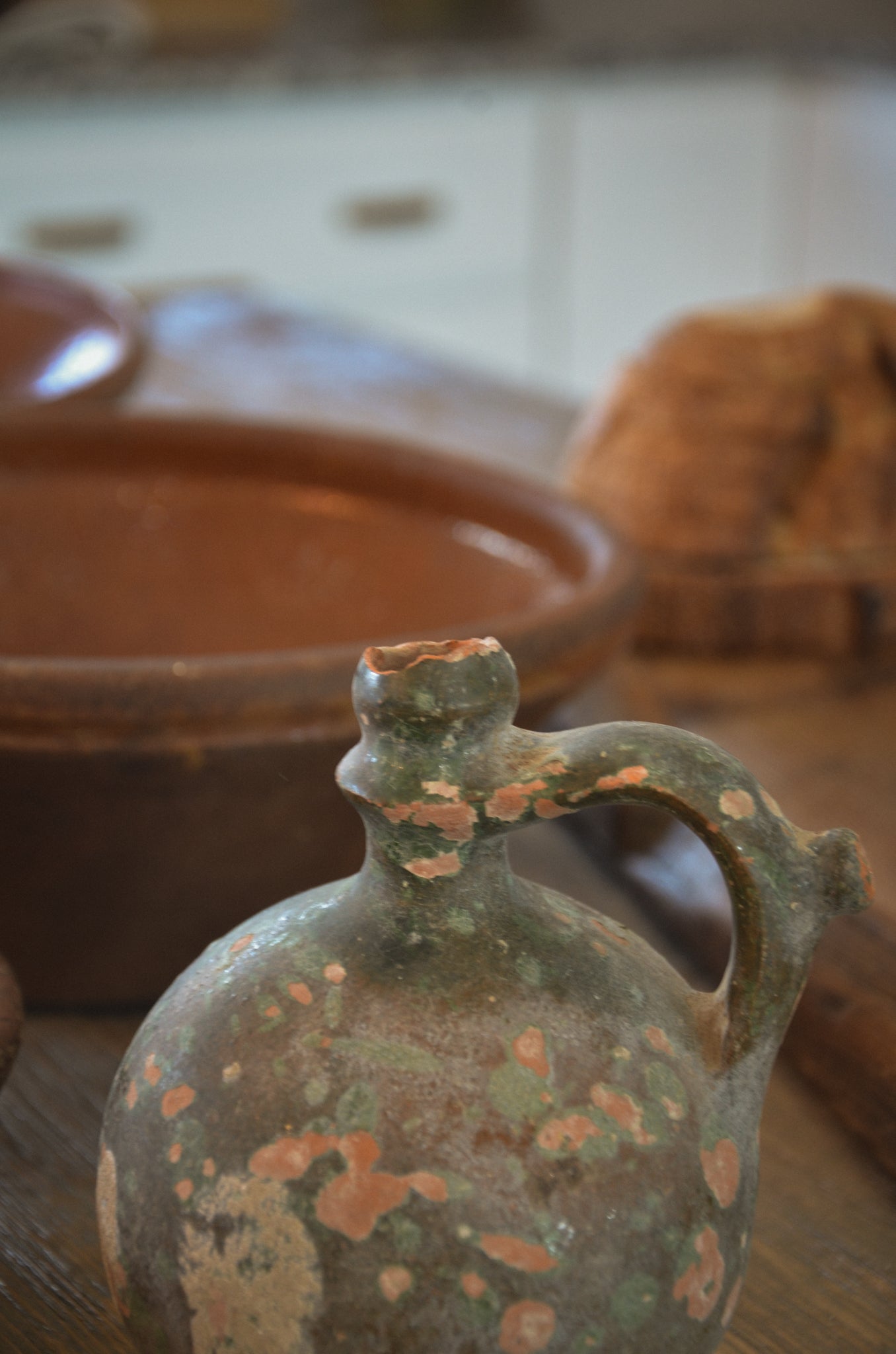 19th Century Green Spanish Gargoulette Water Jug