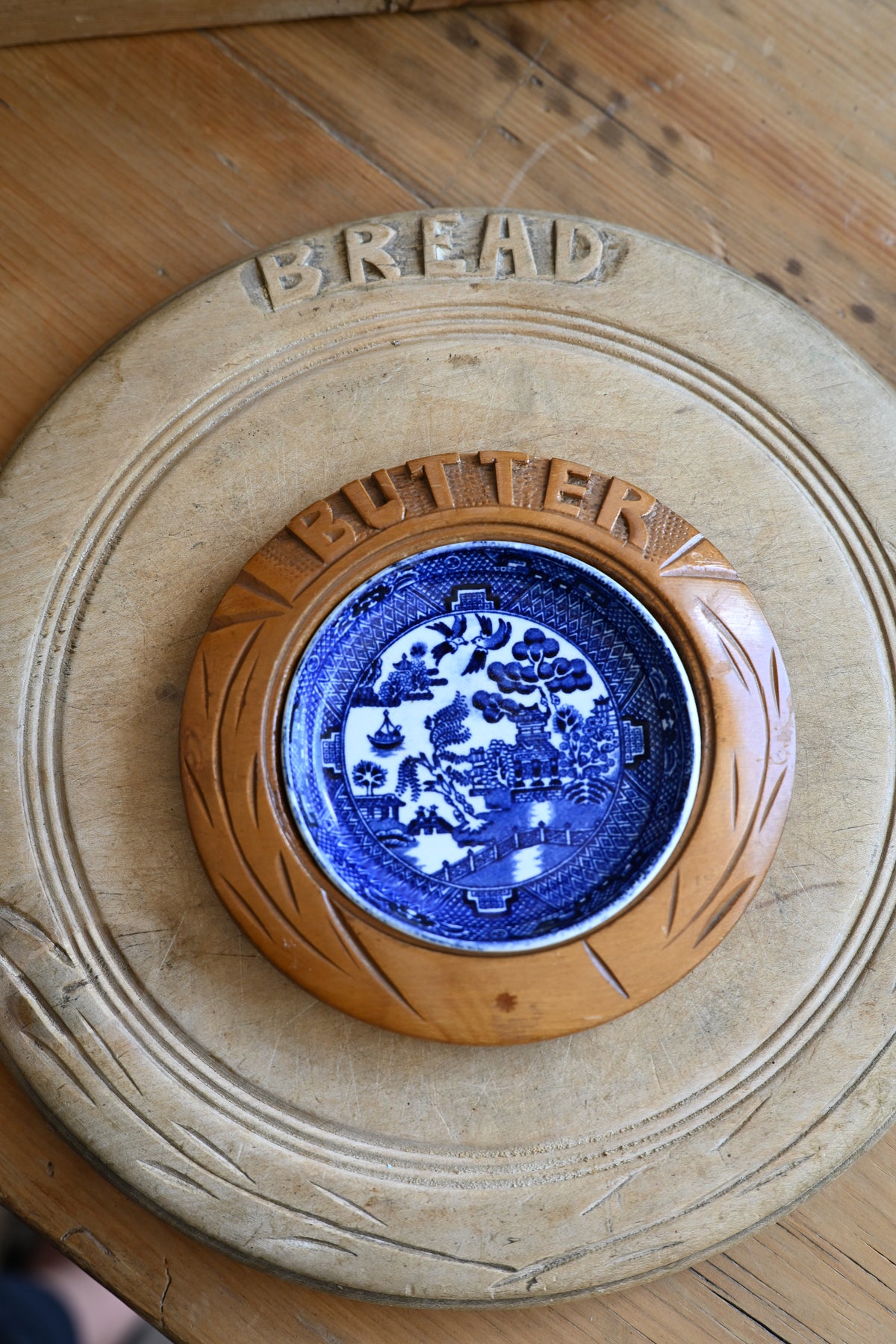 English Wooden Carved Butter Dish