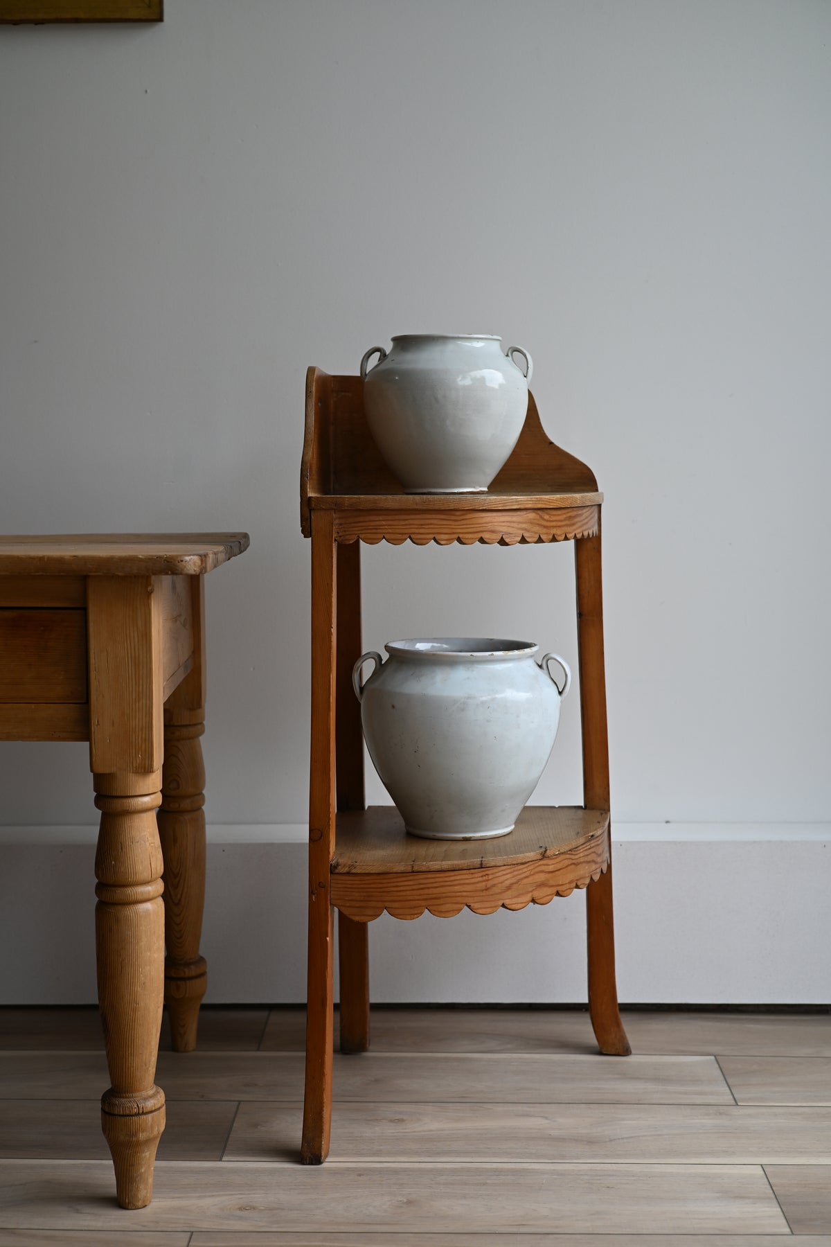 English Pine Scallop Corner Table