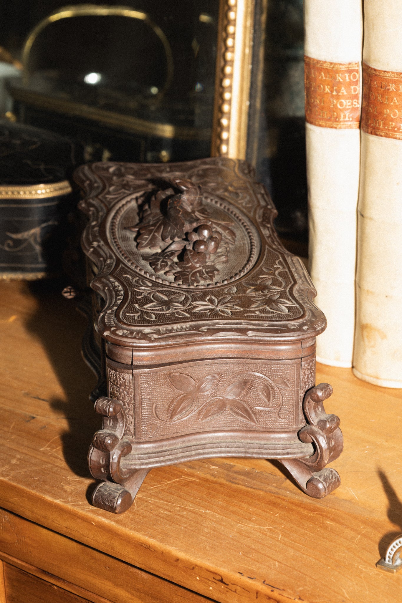 Antique 19th Century Swiss Black Forest Jewelry Box