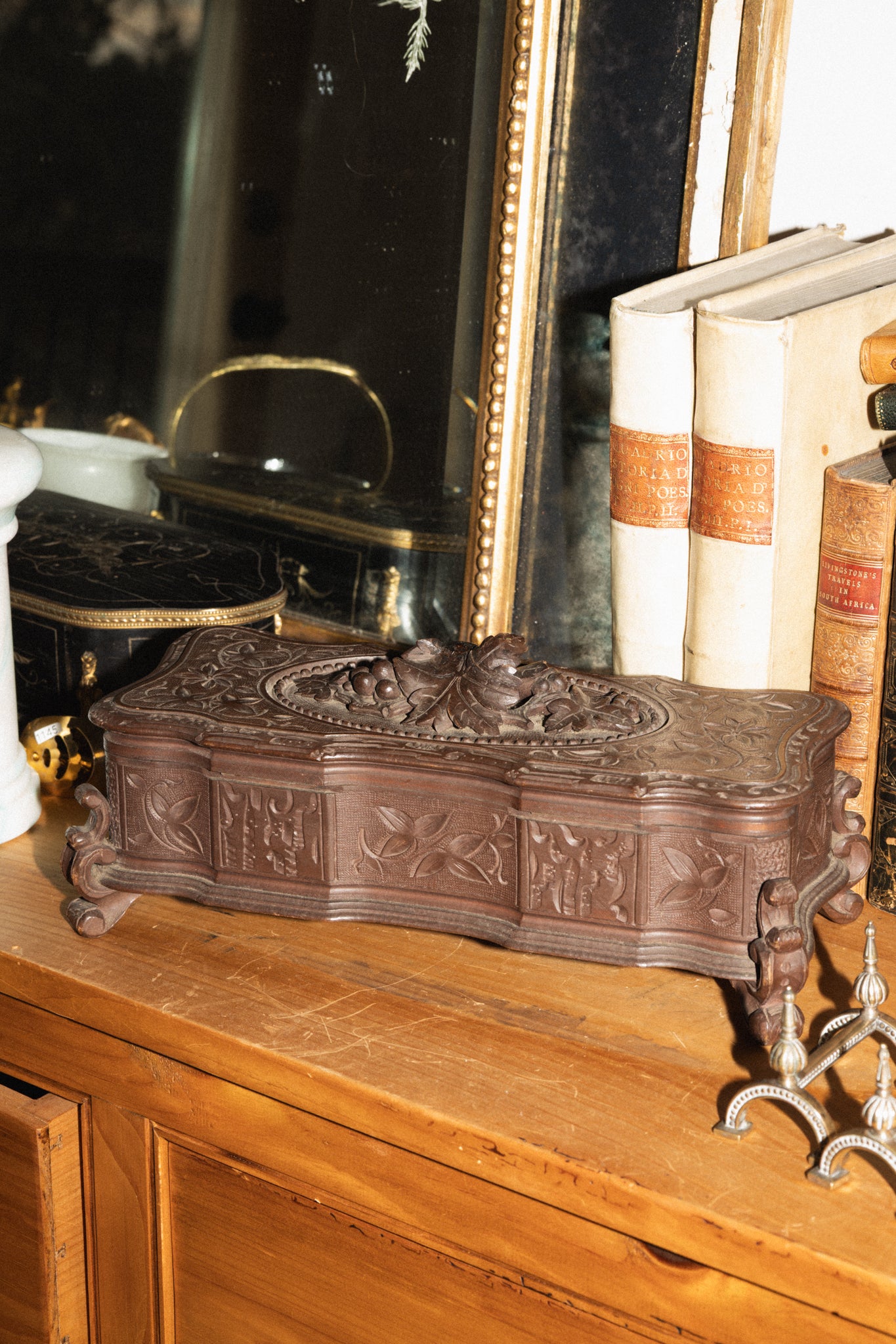 Antique 19th Century Swiss Black Forest Jewelry Box