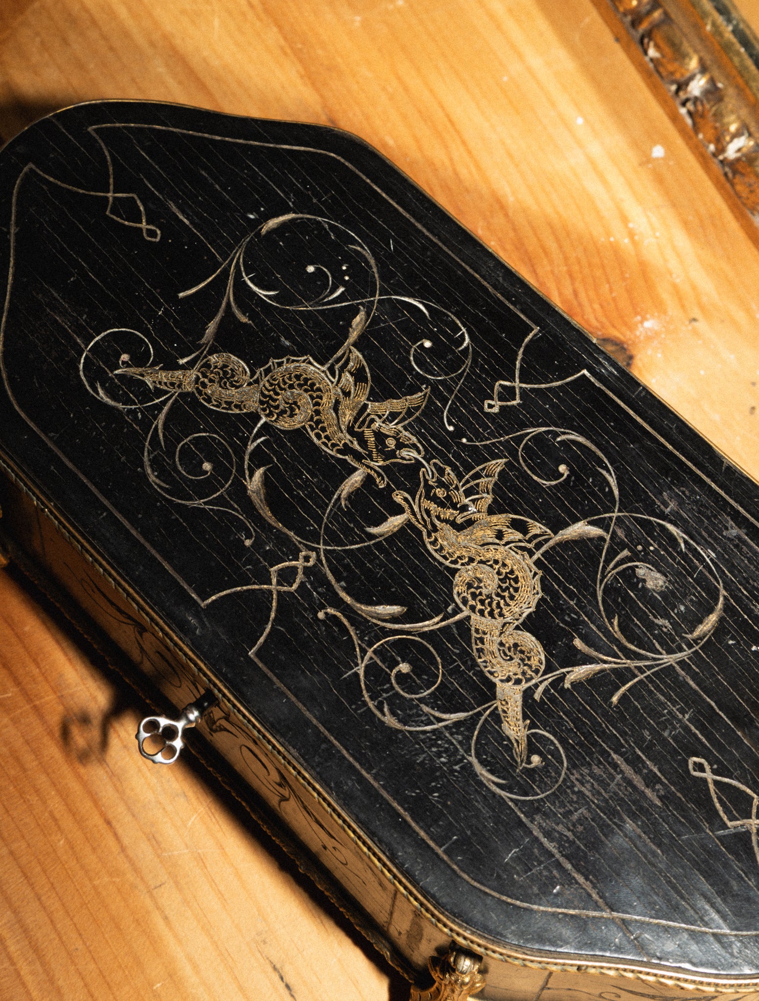 Antique French Black & Bronze Jewelry Box