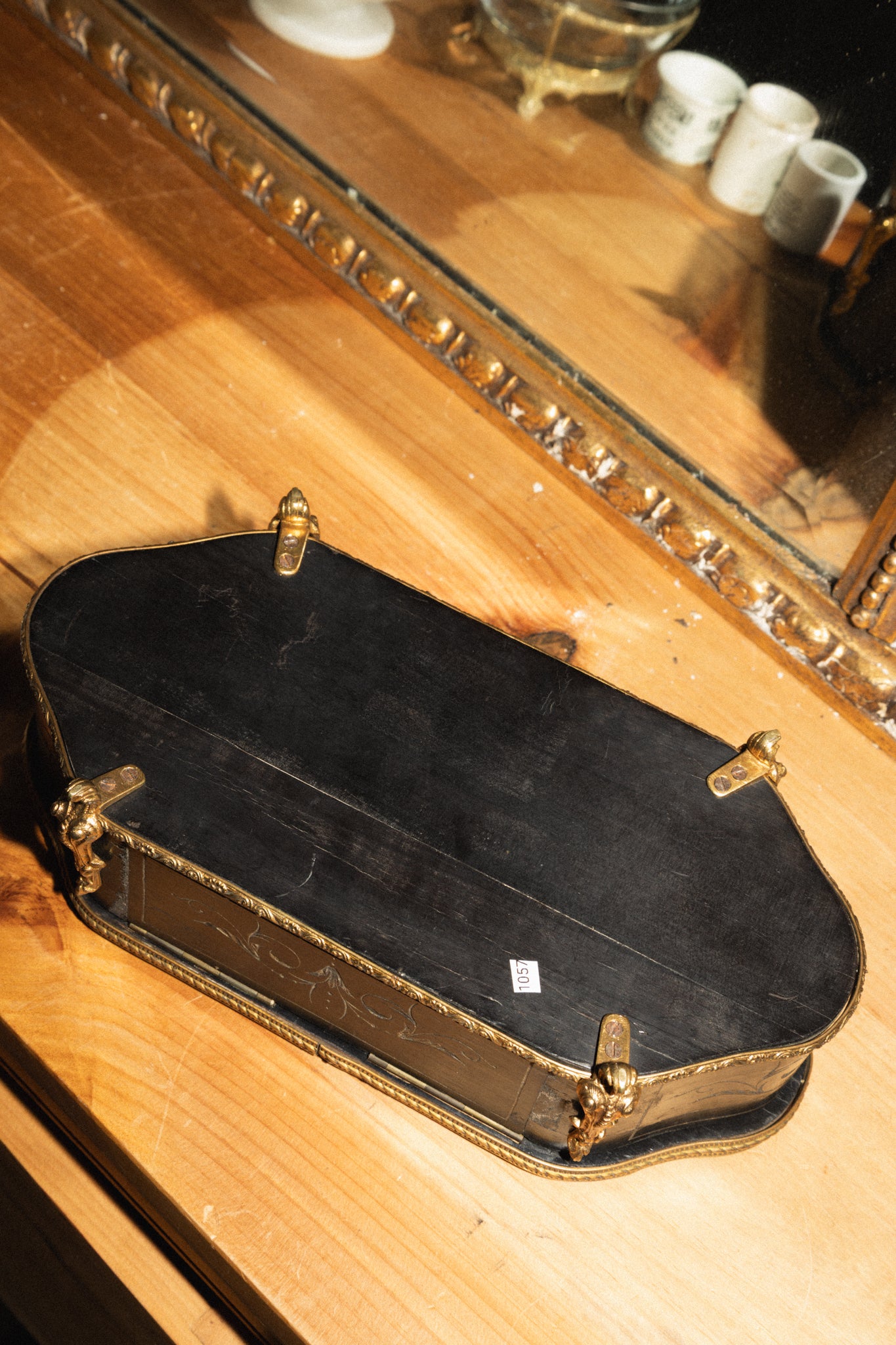 Antique French Black & Bronze Jewelry Box