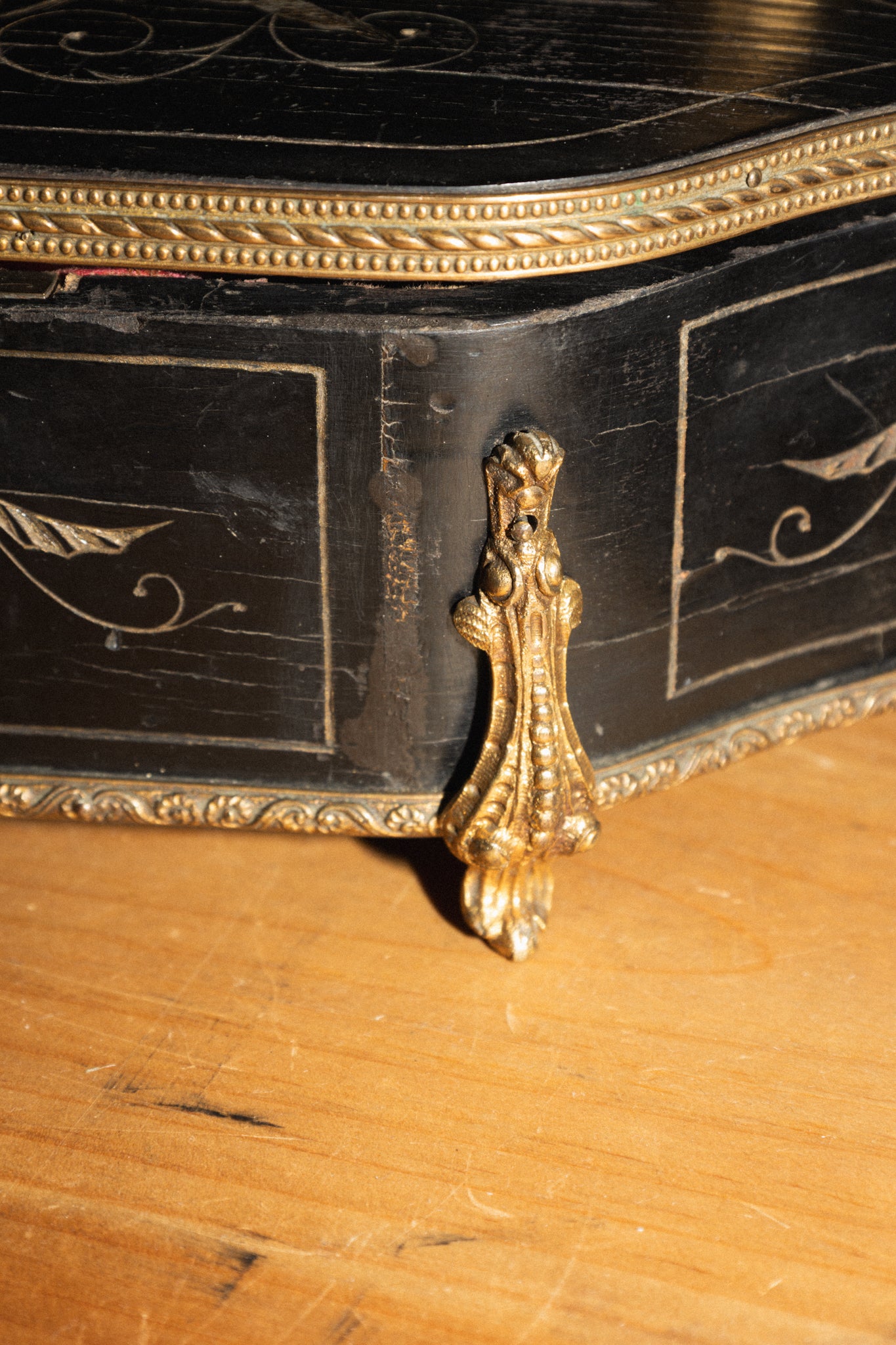Antique French Black & Bronze Jewelry Box