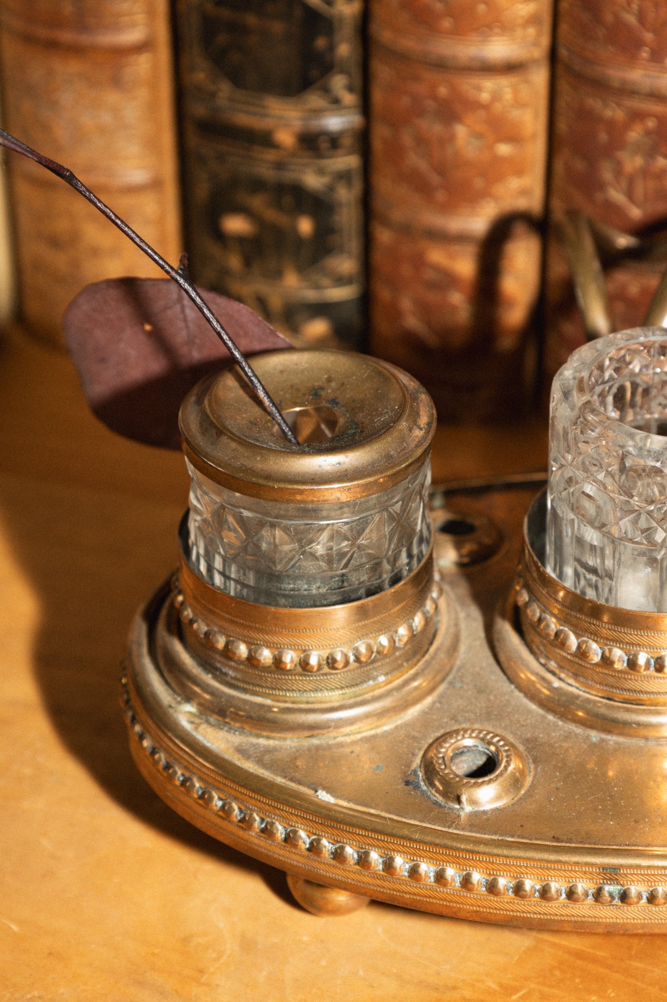 Bronze and Cut Glass Standish