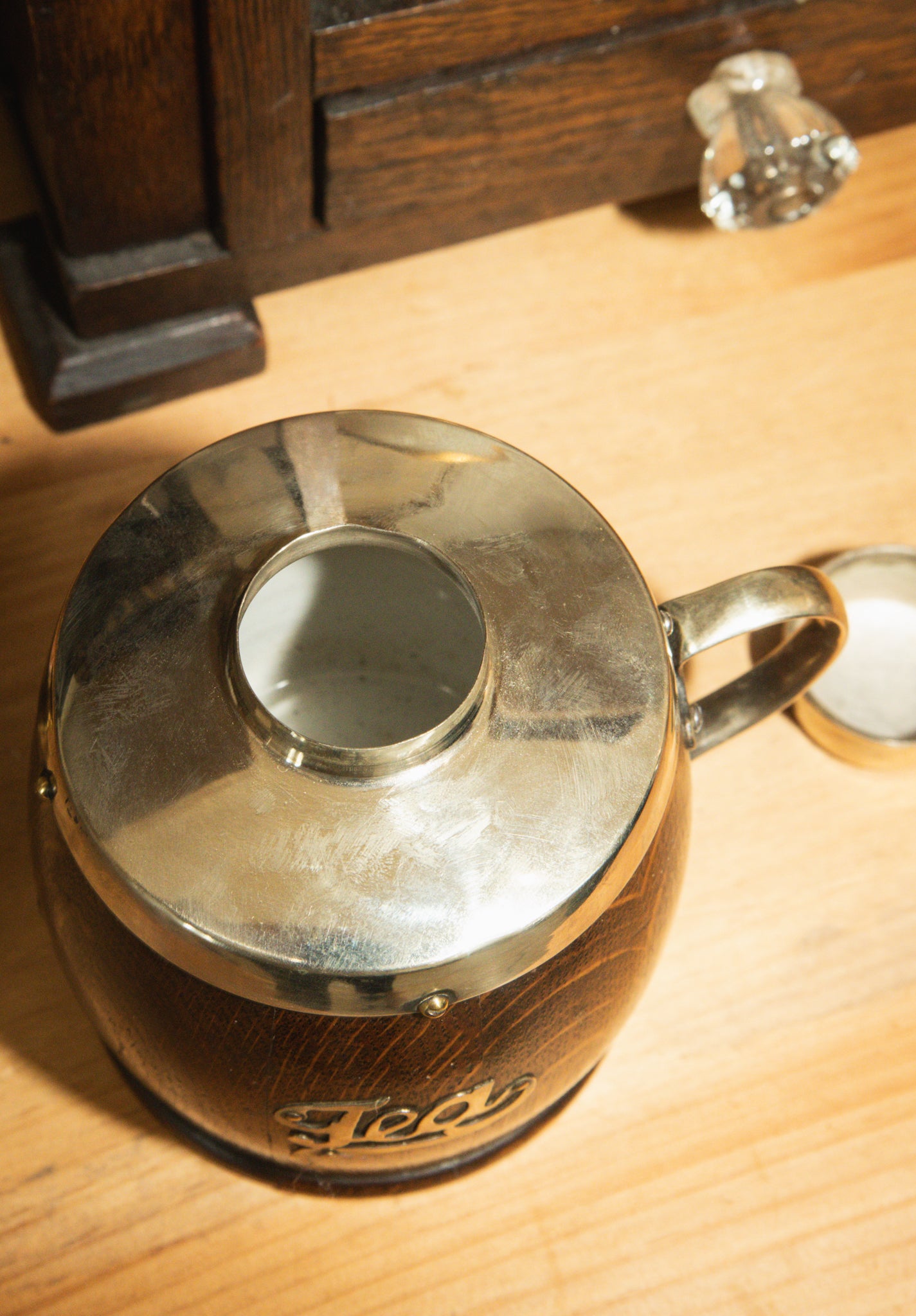 Antique English Oak Barrel Tea Caddy