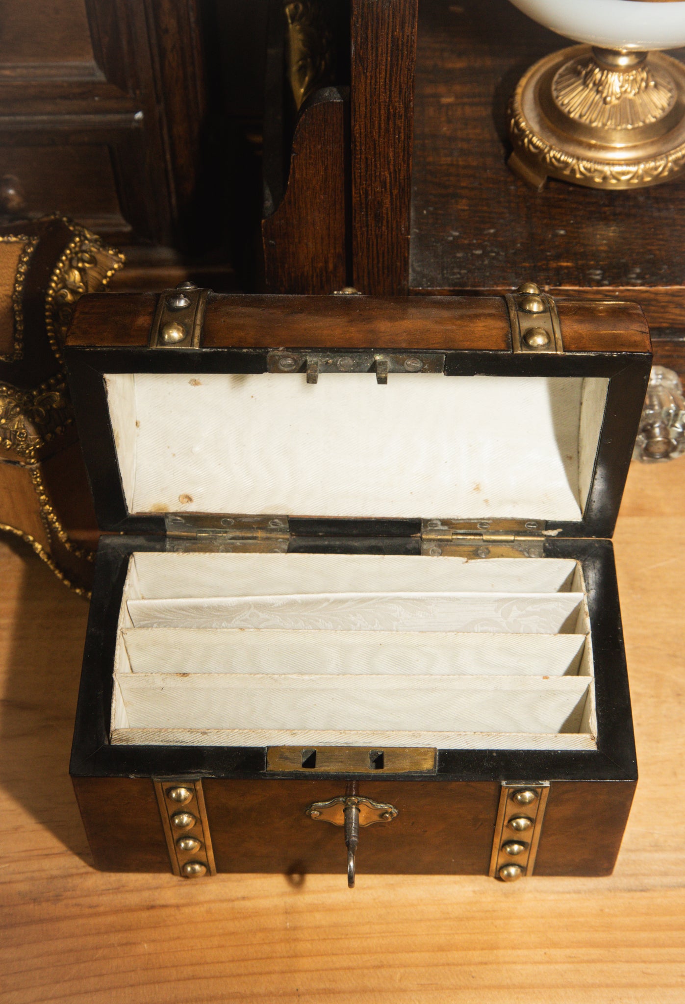 Victorian Burr Walnut Studded Letter Box