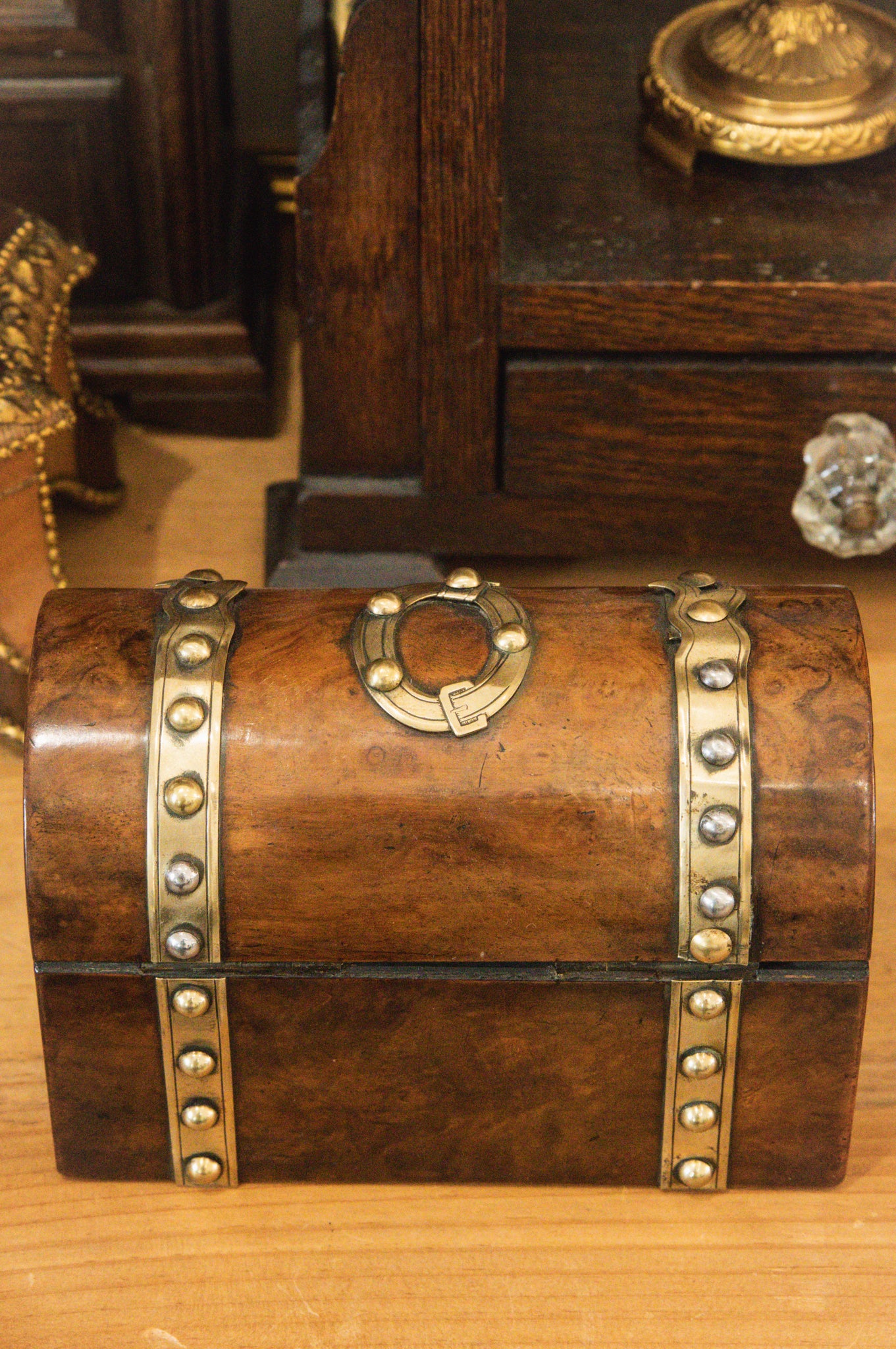 Victorian Burr Walnut Studded Letter Box