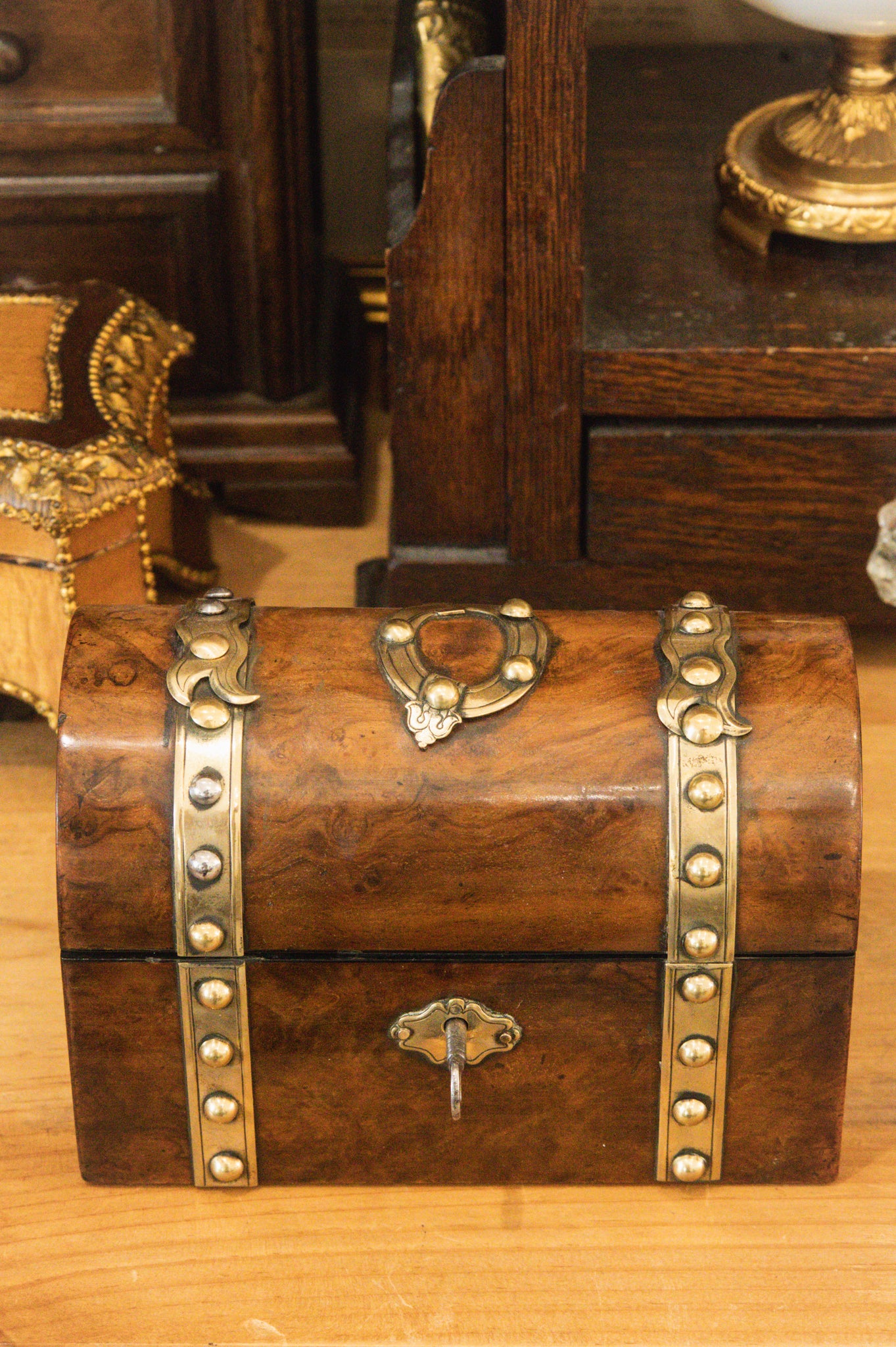 Victorian Burr Walnut Studded Letter Box