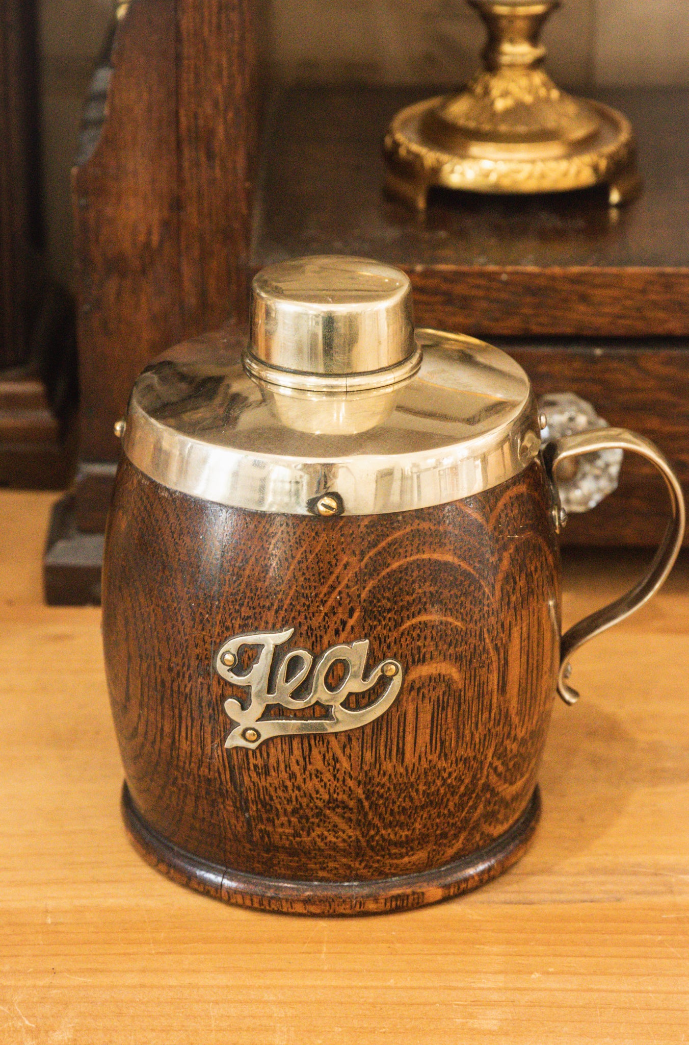 Antique English Oak Barrel Tea Caddy