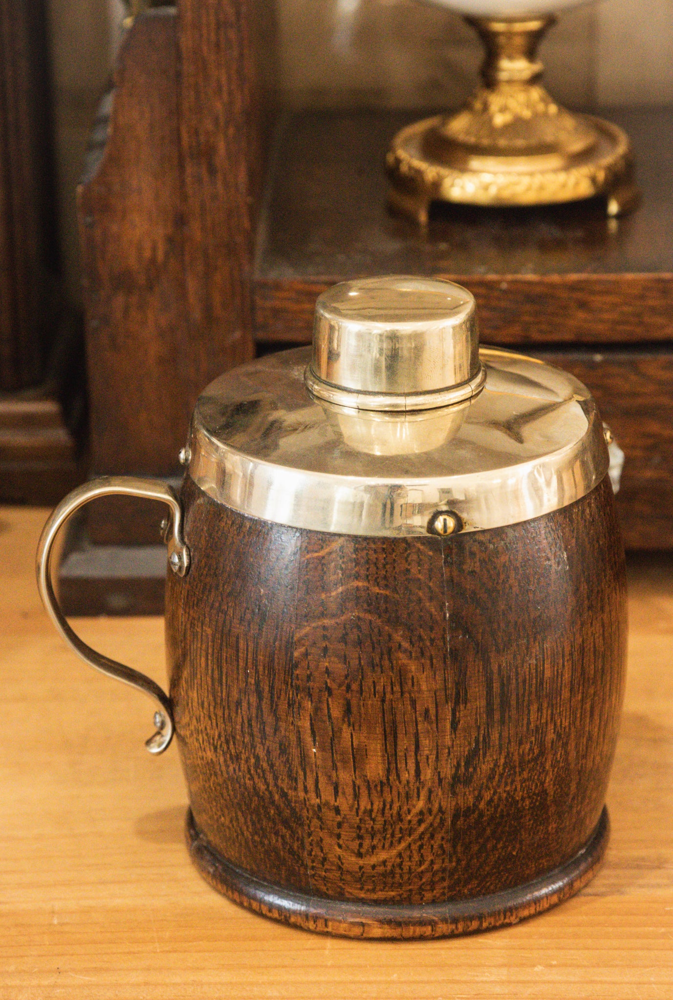 Antique English Oak Barrel Tea Caddy