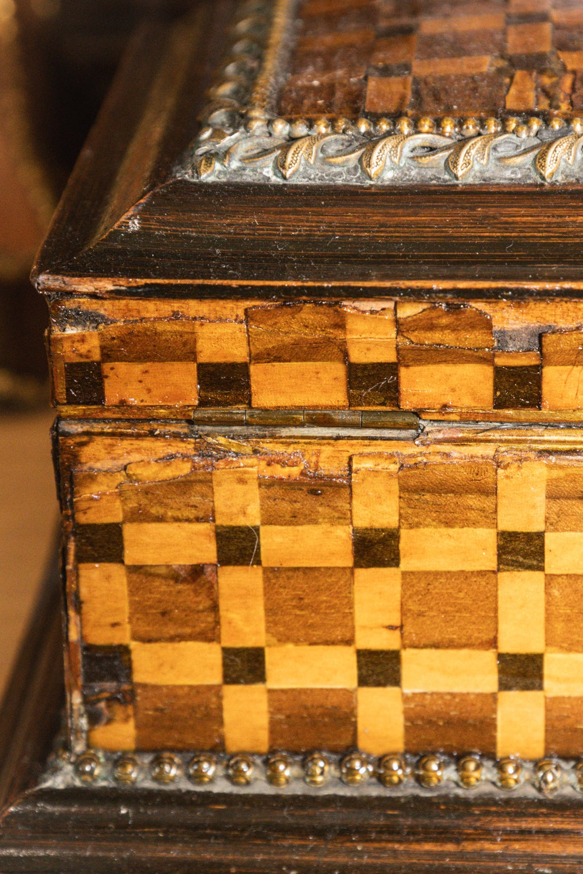 Antique French Marquetry Inlay Jewelry Casket