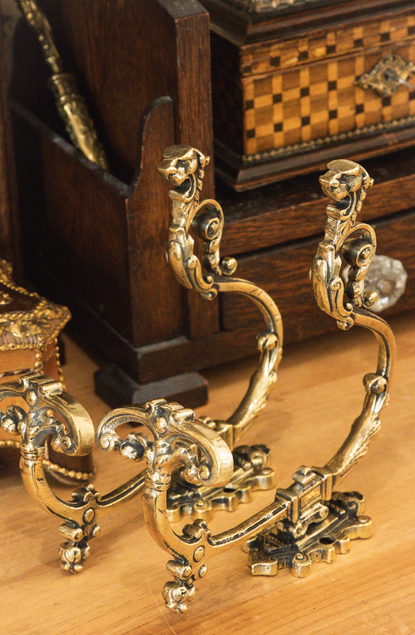 Antique French Brass Lions Head Hat and Coat Hook