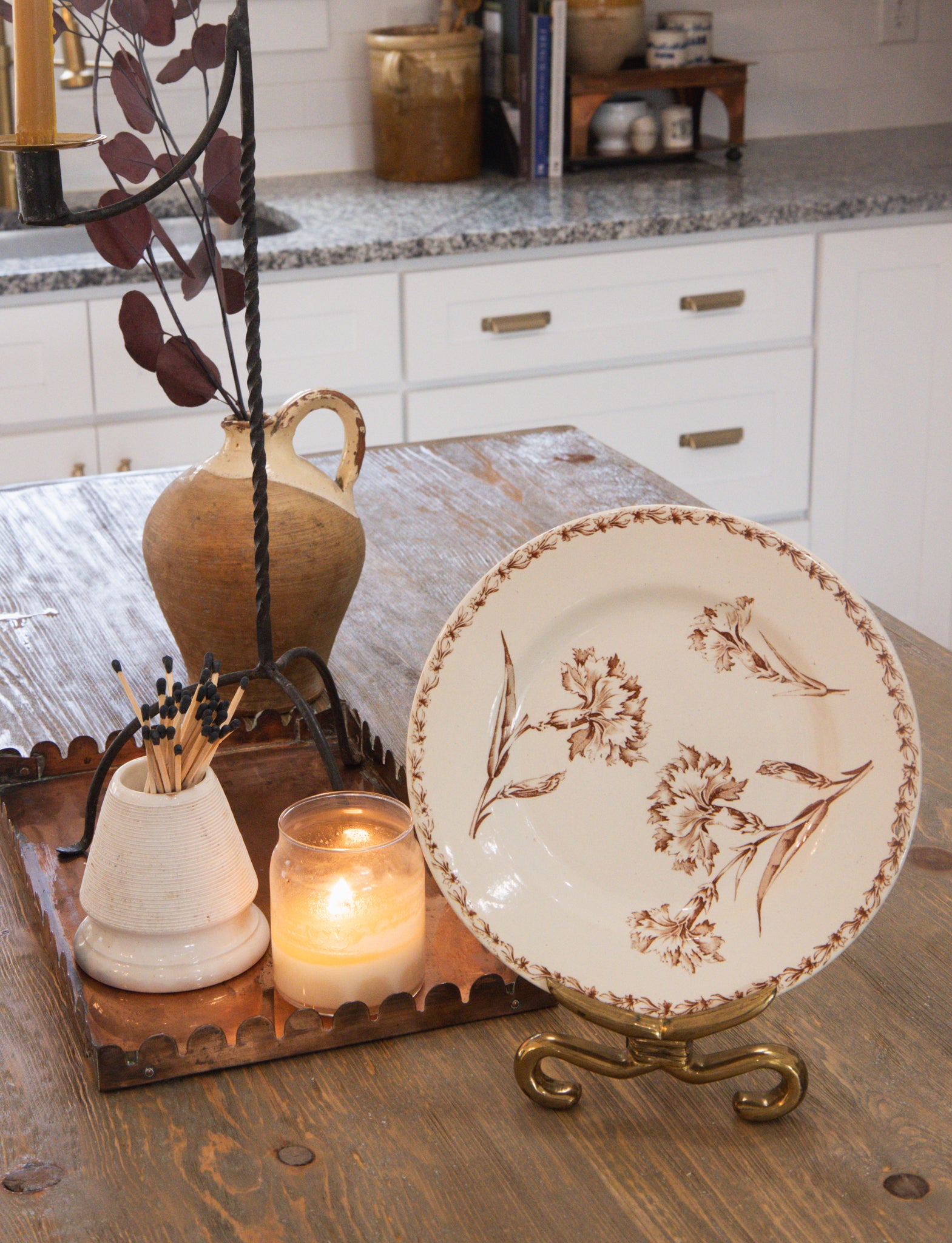 Antique Carnation Brown French Terre De Fer Plates