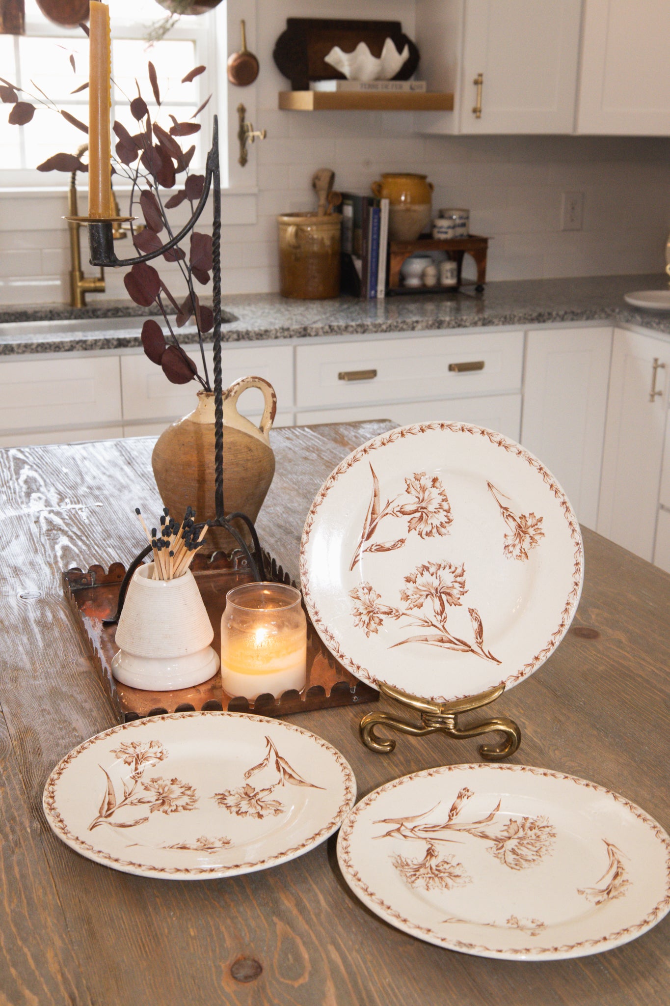 Antique Carnation Brown French Terre De Fer Plates