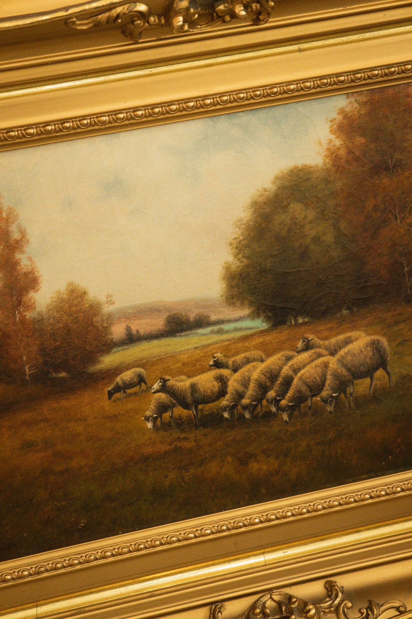 English Country Sheep Pastoral Oil on Canvas