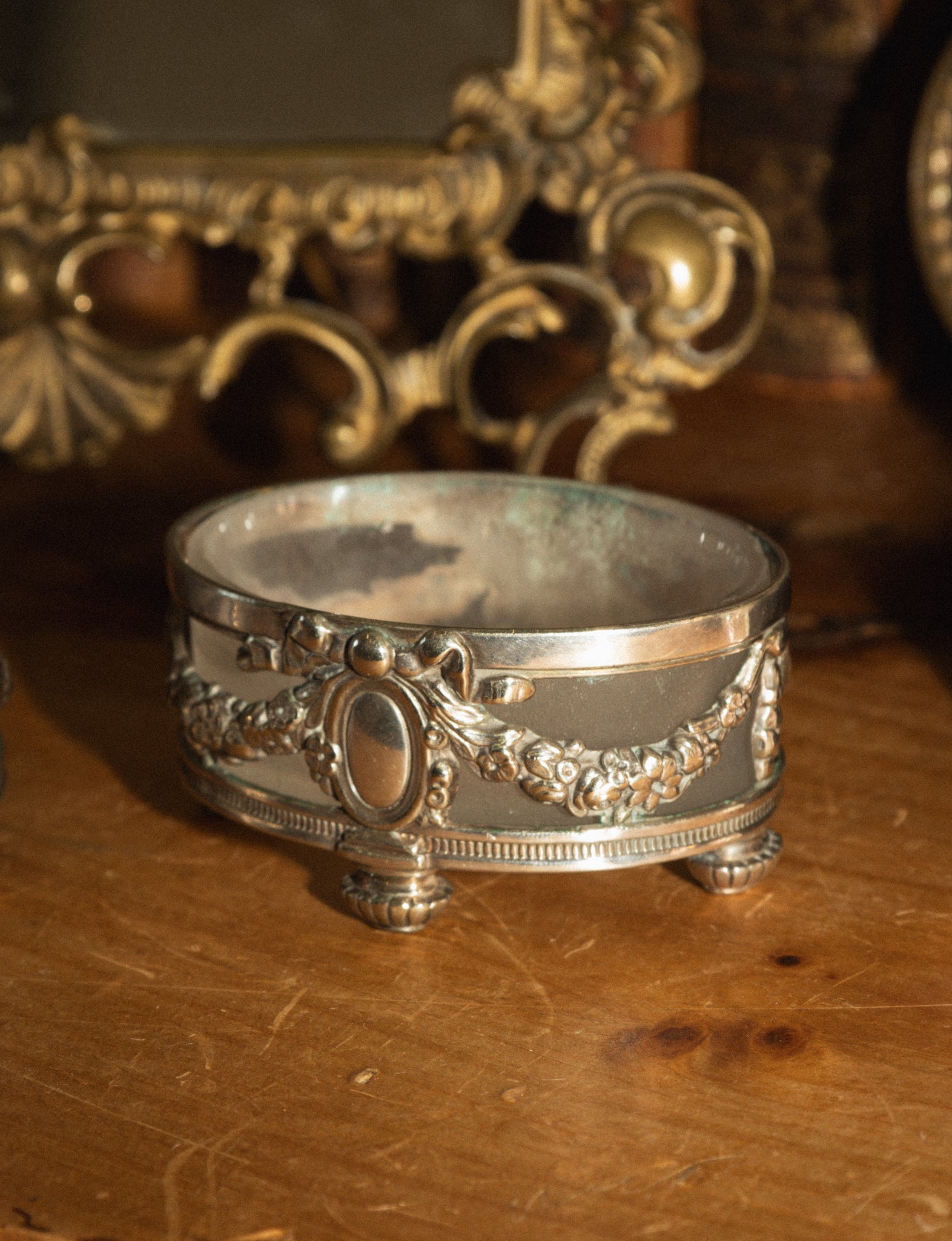 Silver Plate Bow Swag Salt Cellars