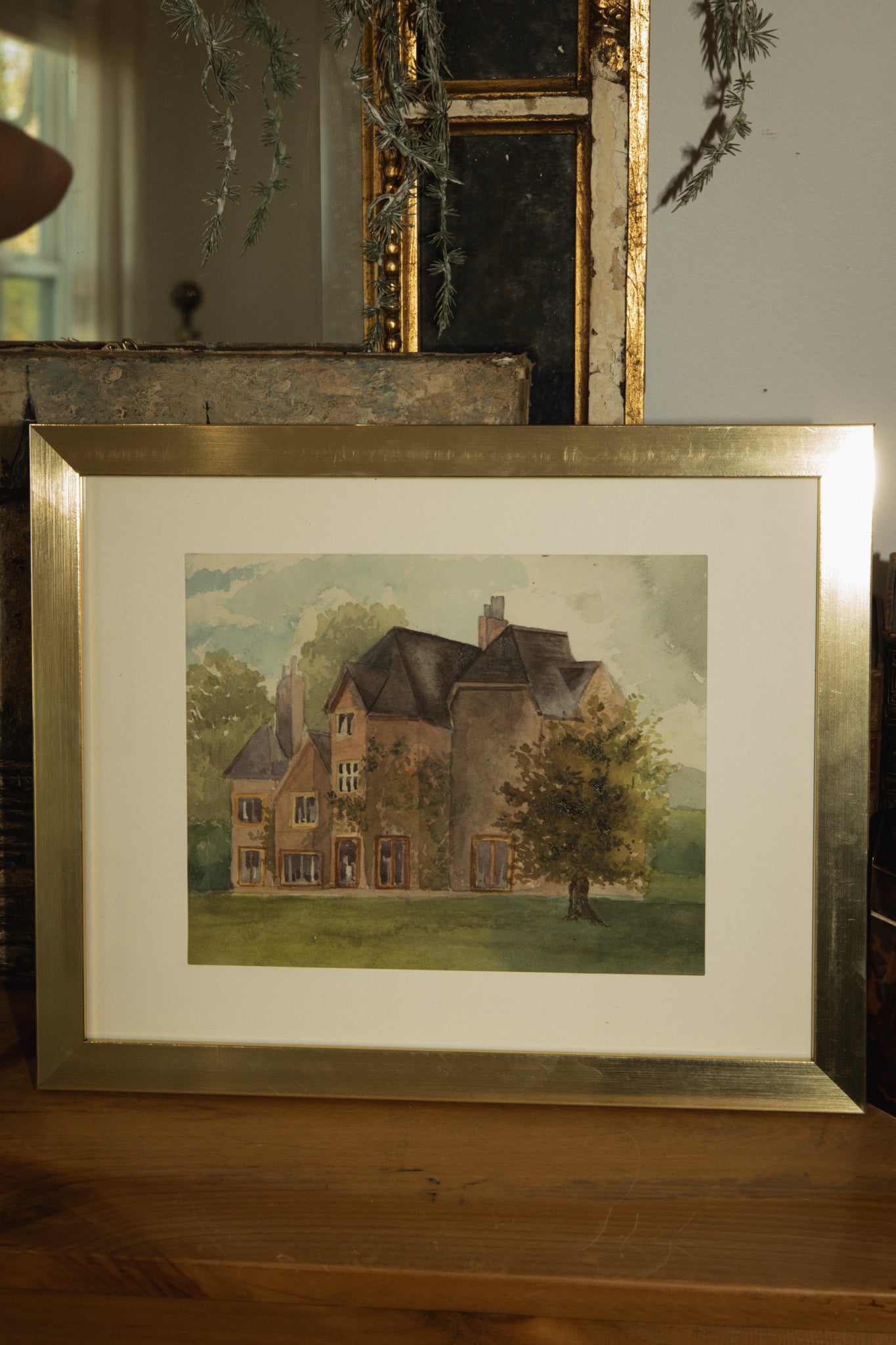 English Manor Watercolor on Paper