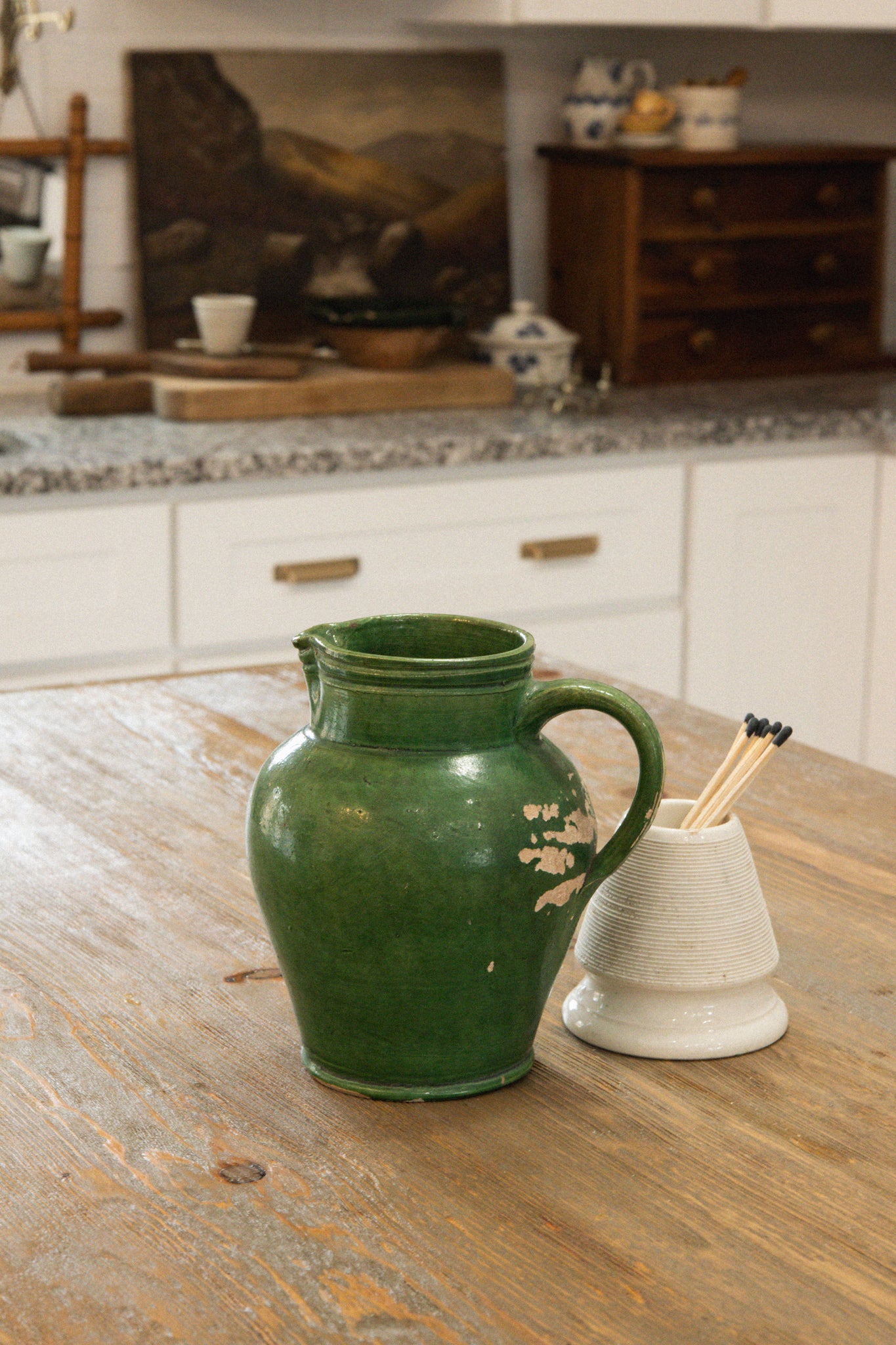 Antique Green French Pitcher