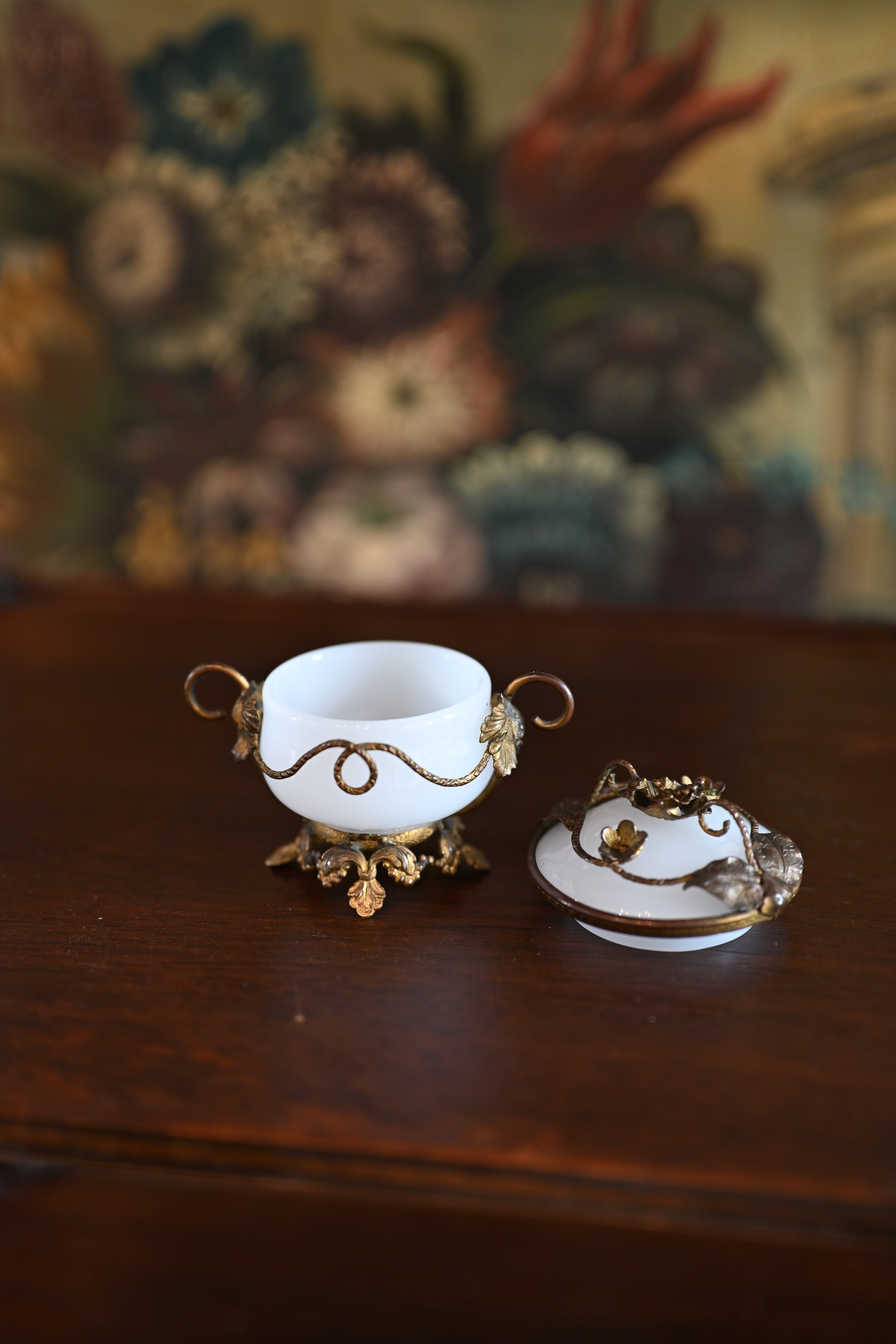 Miniature Opaline and Bronze Trinket Dish