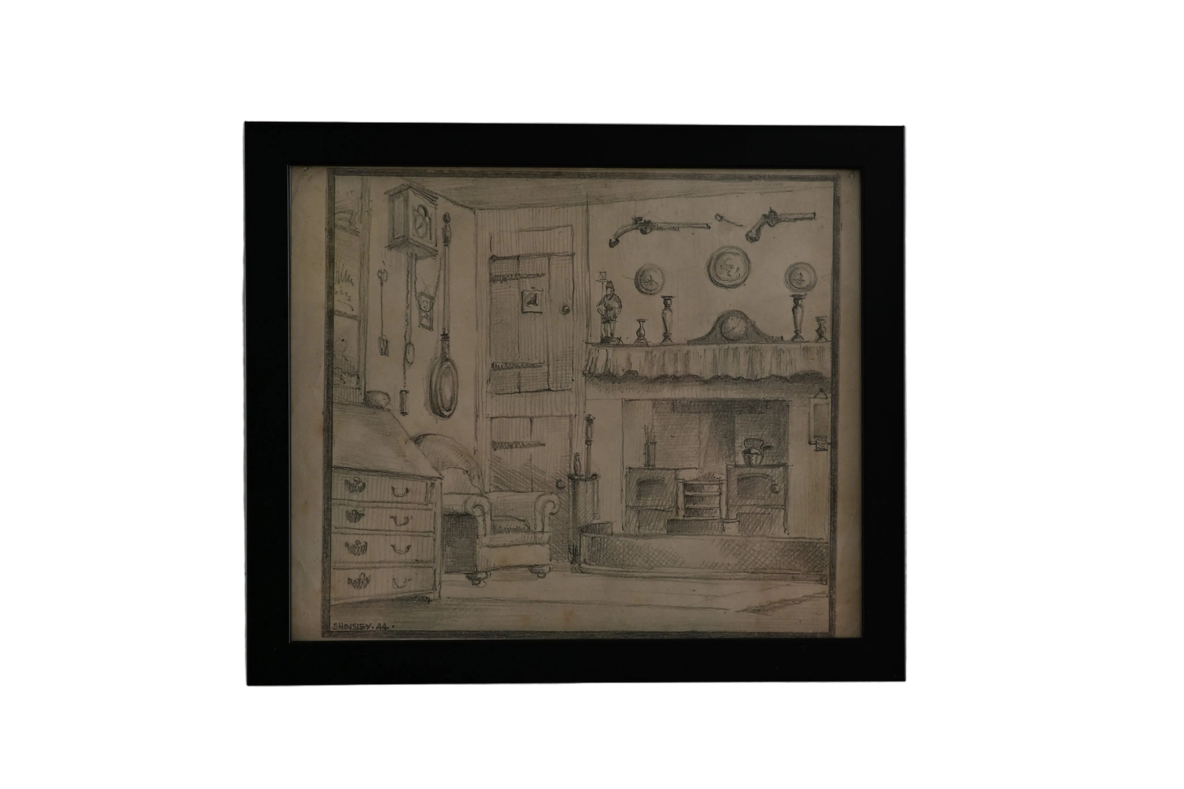 Vintage Pencil Sketch ‘Cottage Interior’
