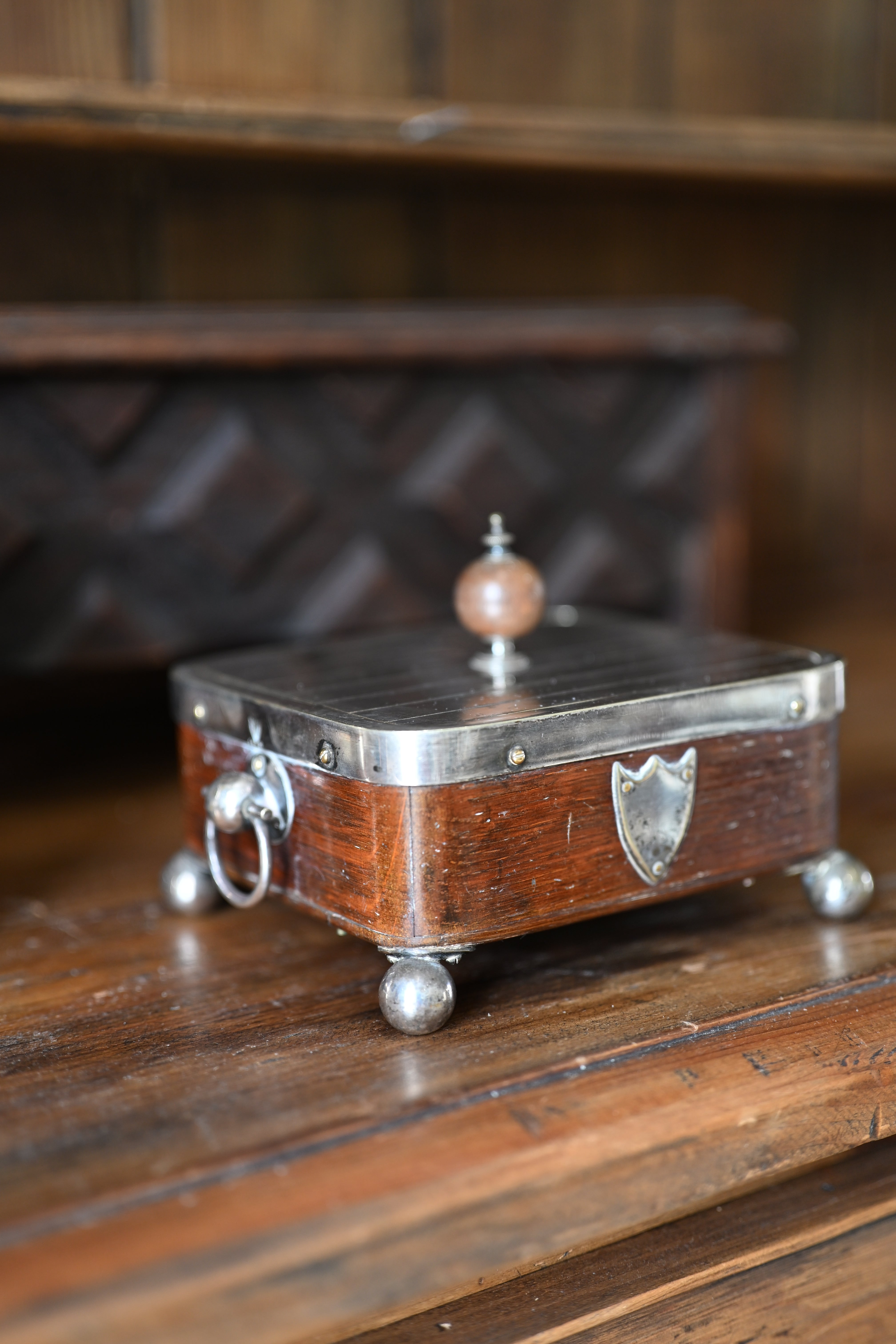 Edwardian English Oak and Silver Plate Footed Sardine/Butter Dish