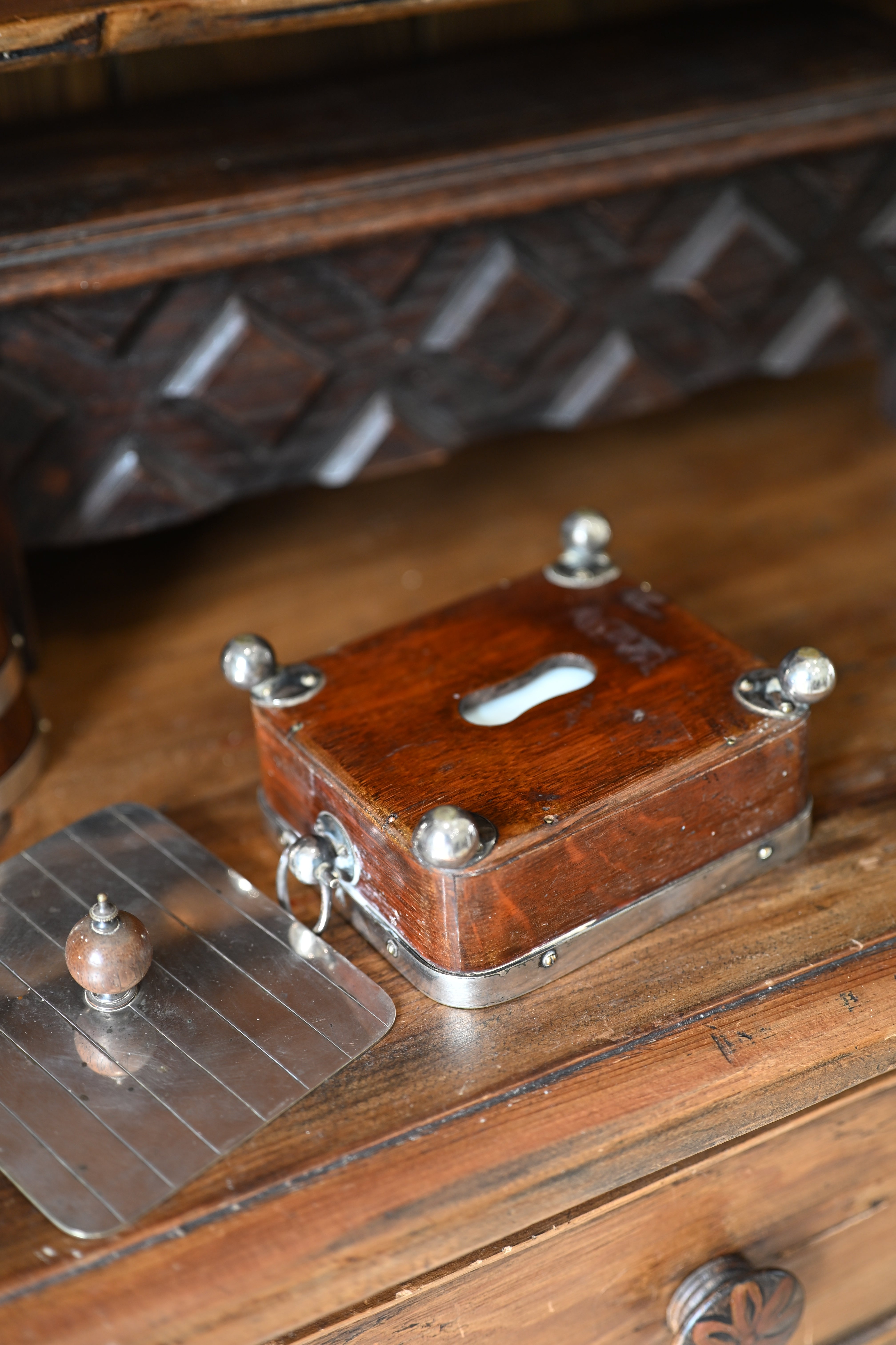 Edwardian English Oak and Silver Plate Footed Sardine/Butter Dish