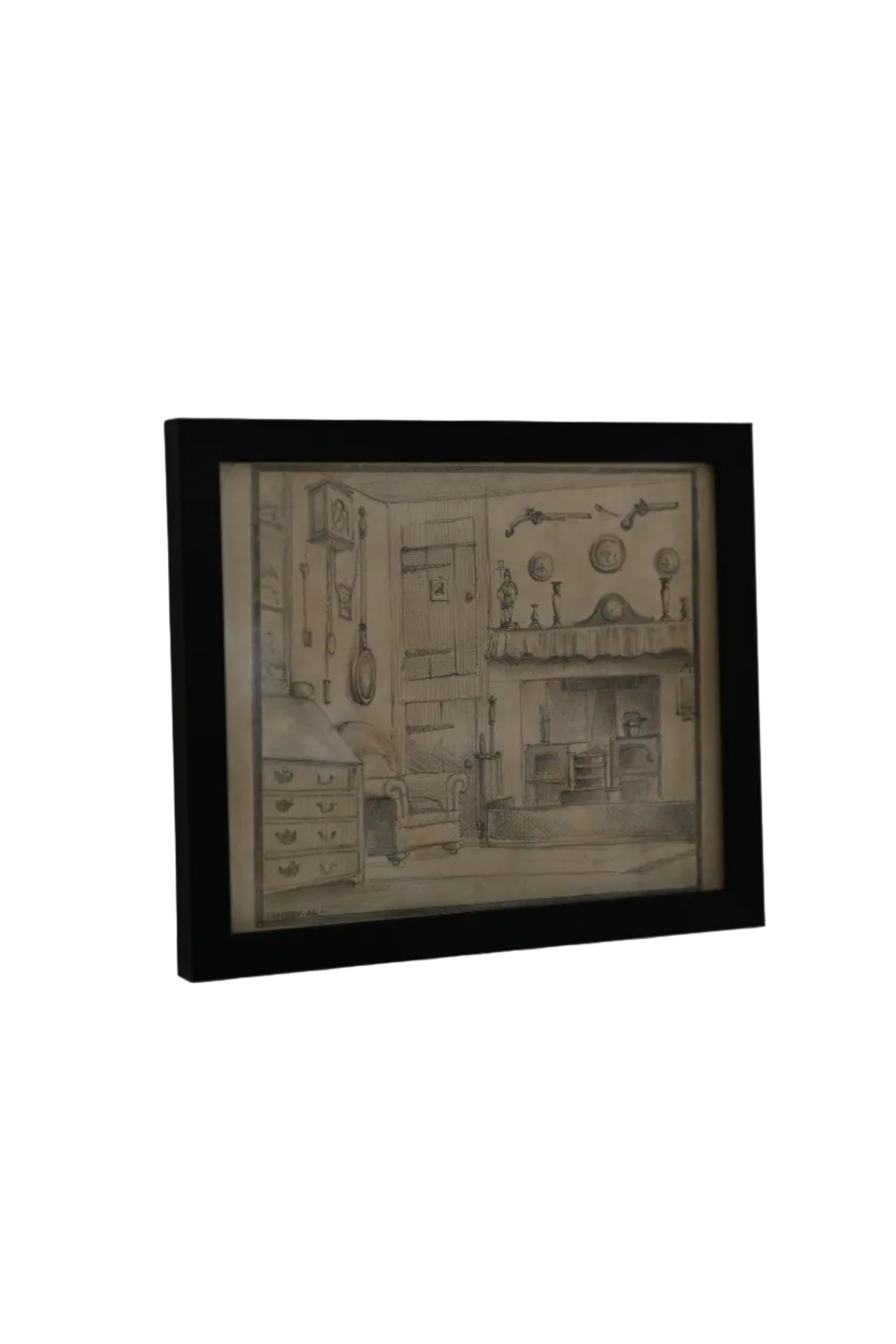 Vintage Pencil Sketch ‘Cottage Interior’