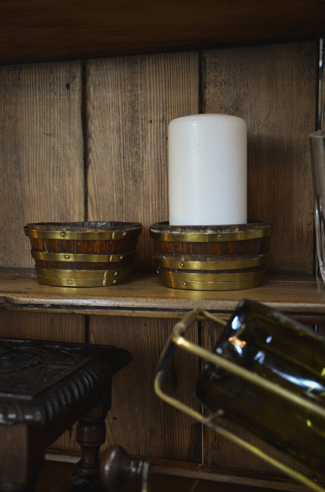 Edwardian Brass Bound Barrel Oak Butter Dishes