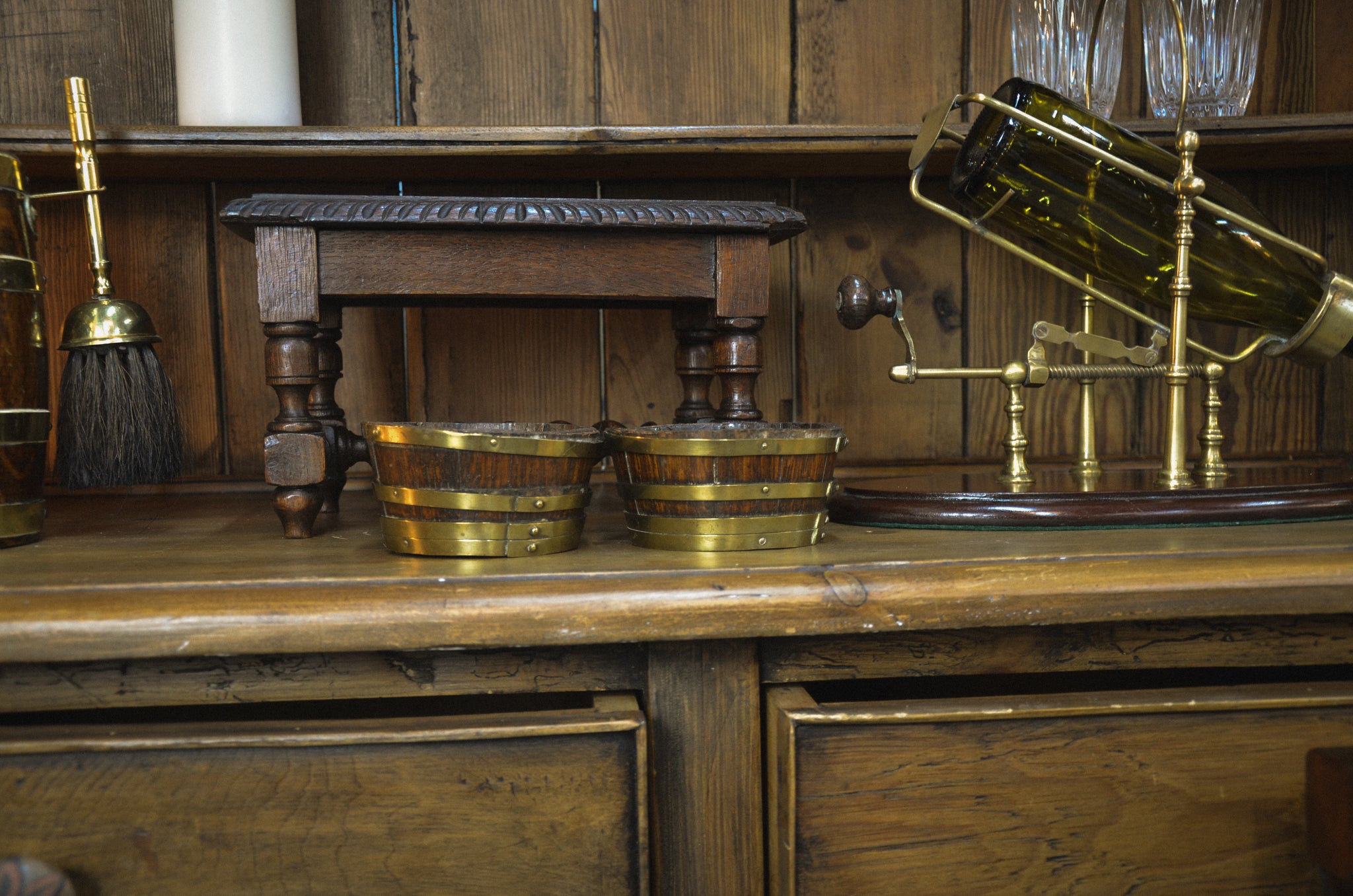 Edwardian Brass Bound Barrel Oak Butter Dishes