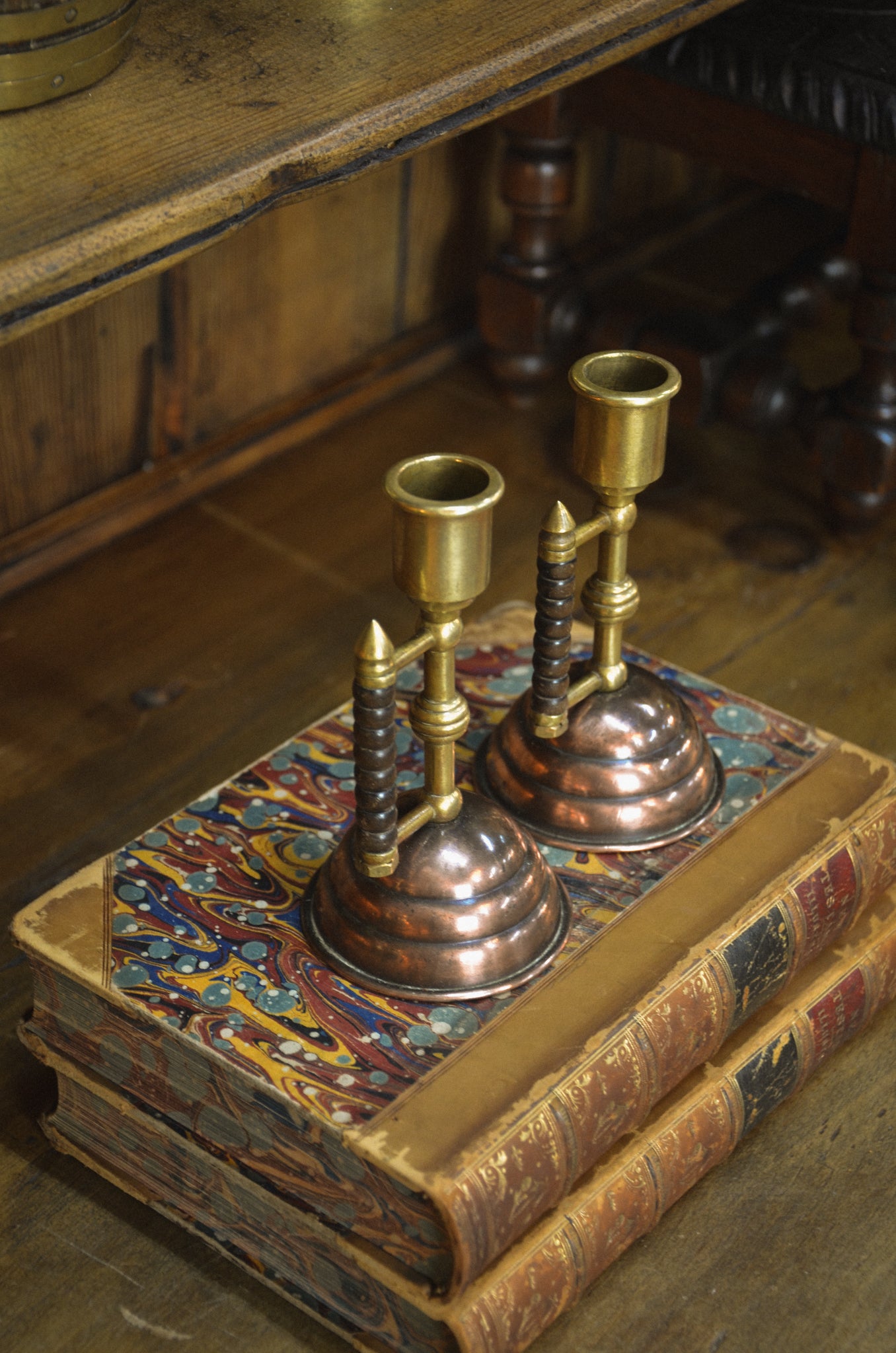 19th Century English Brass & Copper Candlestick