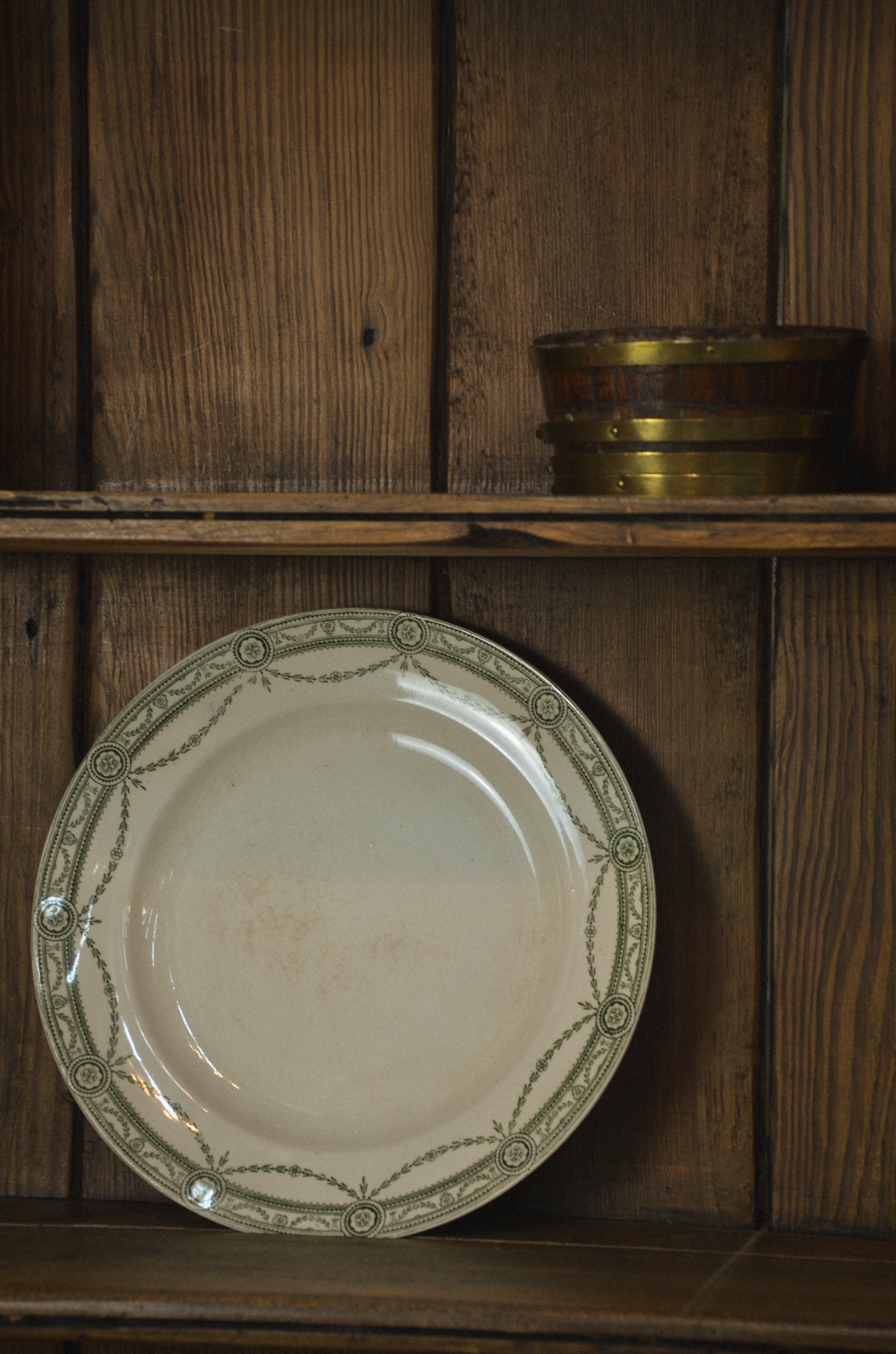Set of 5 English Green Transferware Plates