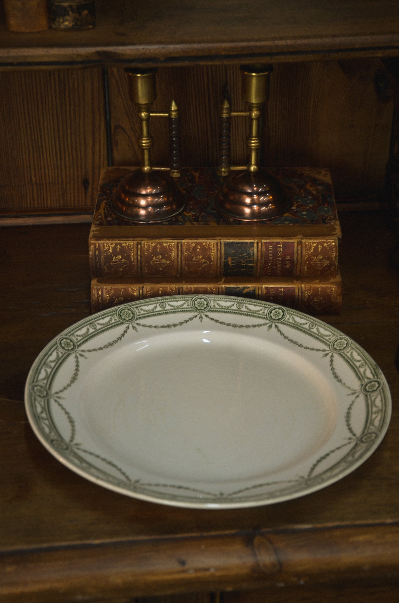 Set of 5 English Green Transferware Plates
