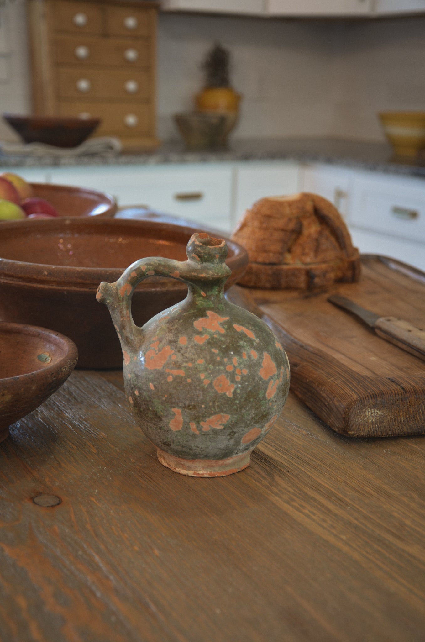 19th Century Green Spanish Gargoulette Water Jug