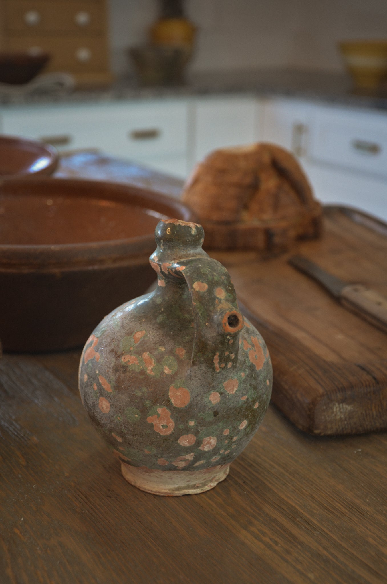19th Century Green Spanish Gargoulette Water Jug