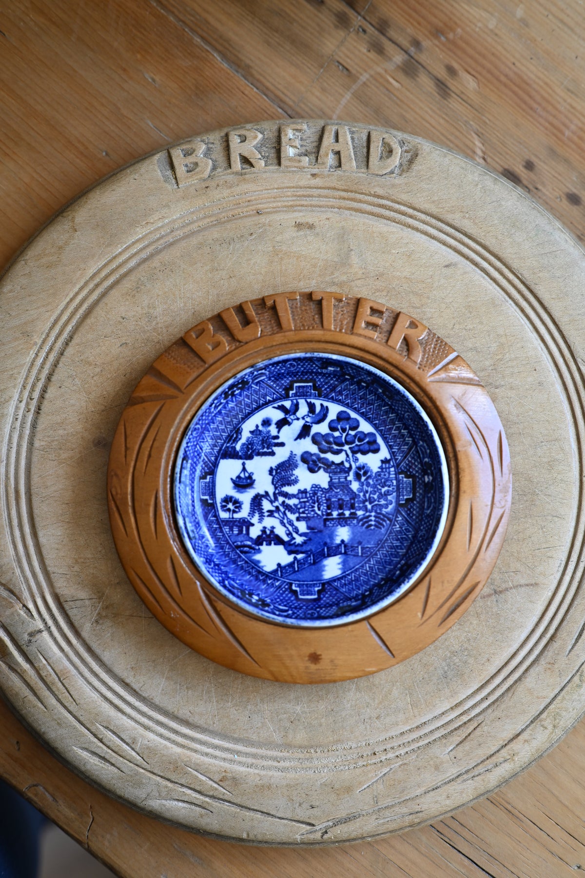 English Wooden Carved Butter Dish