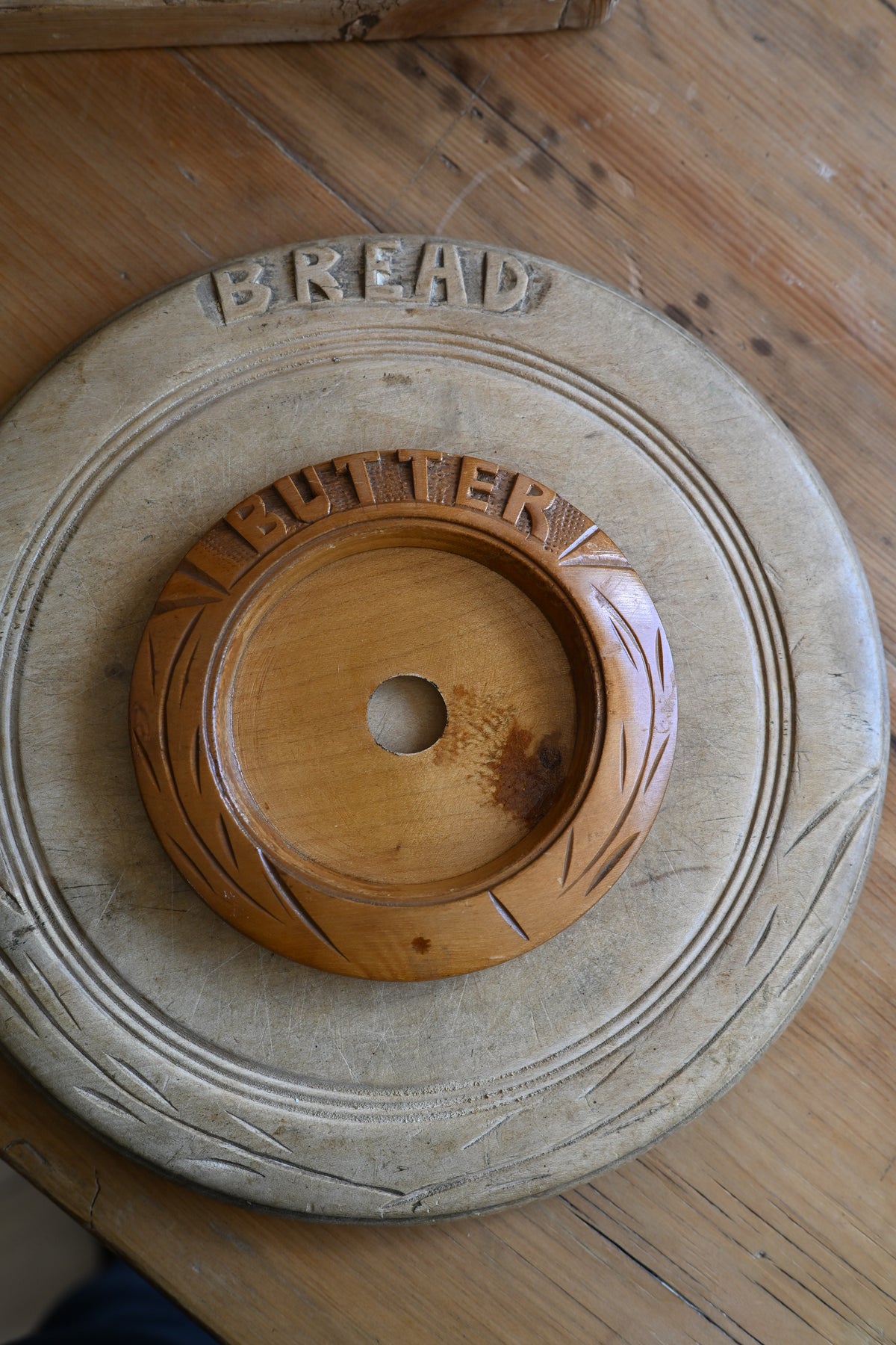 English Wooden Carved Butter Dish