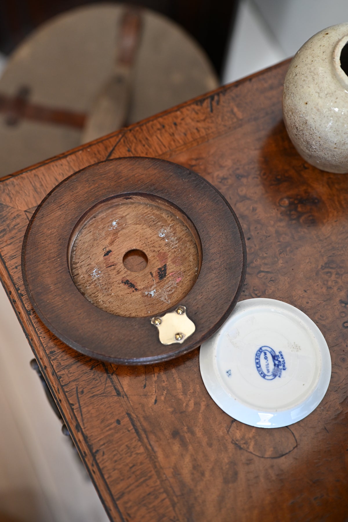 English Edwardian Oak and Silverplate Butter dish